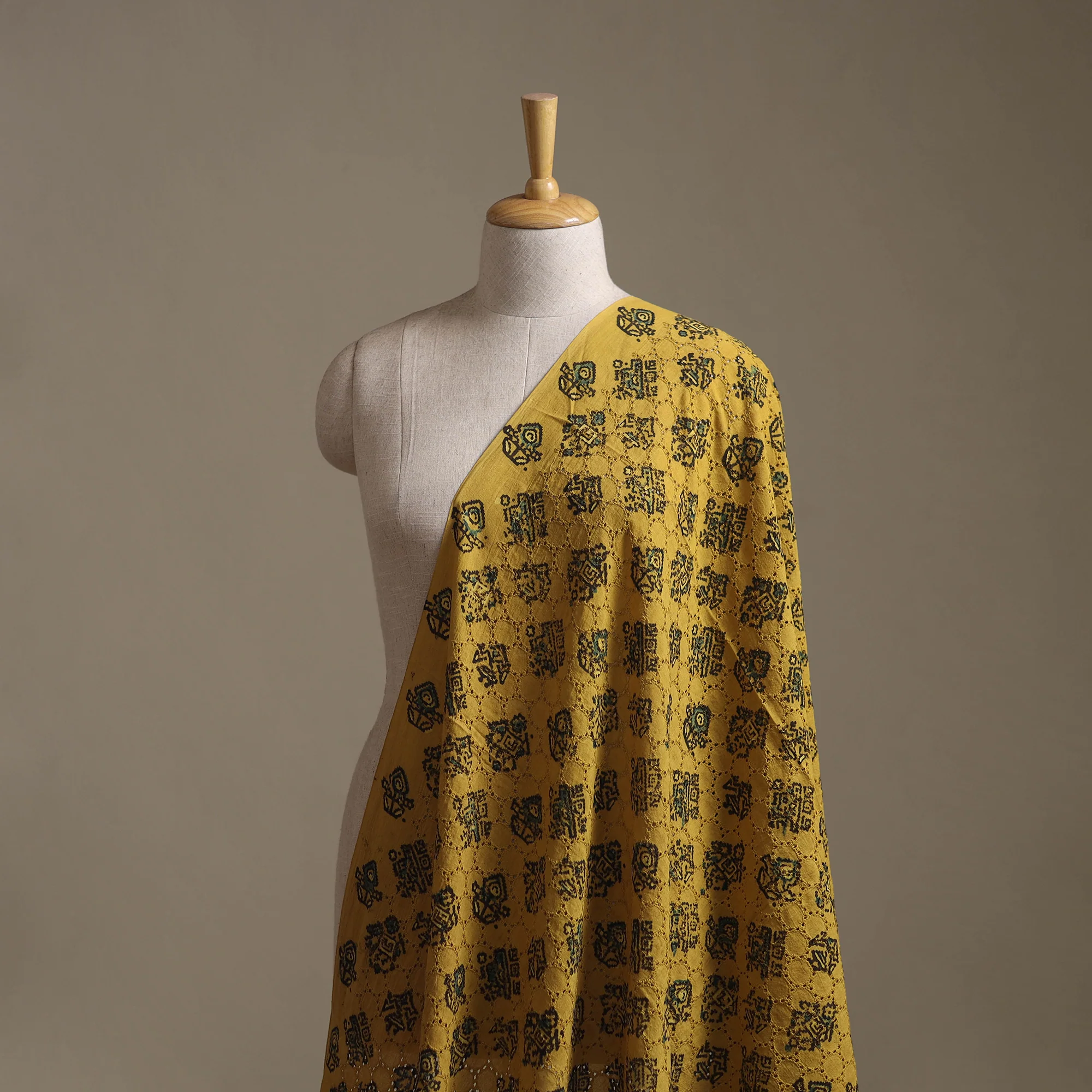 Yellow - Hakoba Hand Block Ajrakh Print Natural Dyed Cotton Fabric 120 - Image 2