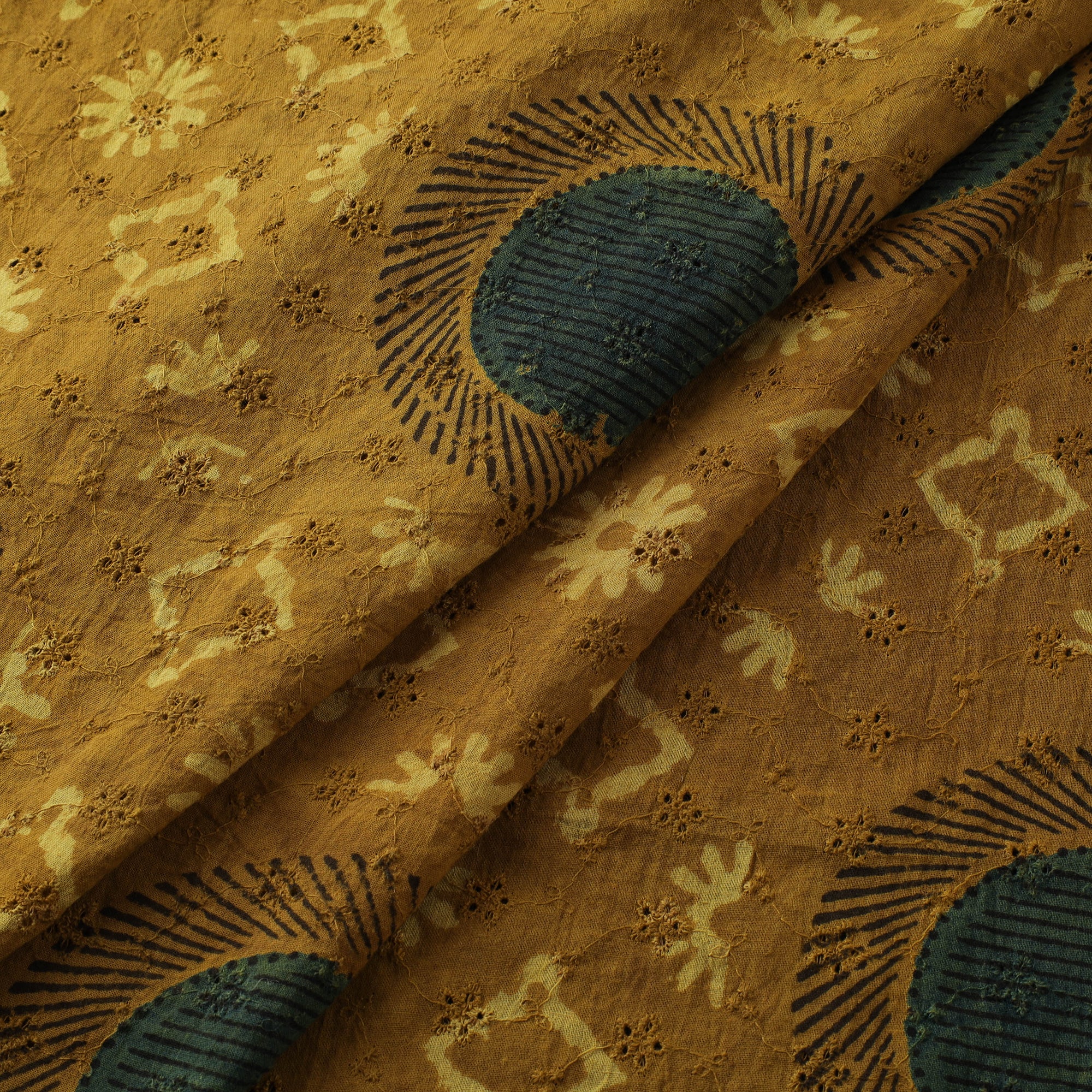 Yellow - Hakoba Hand Block Ajrakh Print Natural Dyed Cotton Fabric 122
