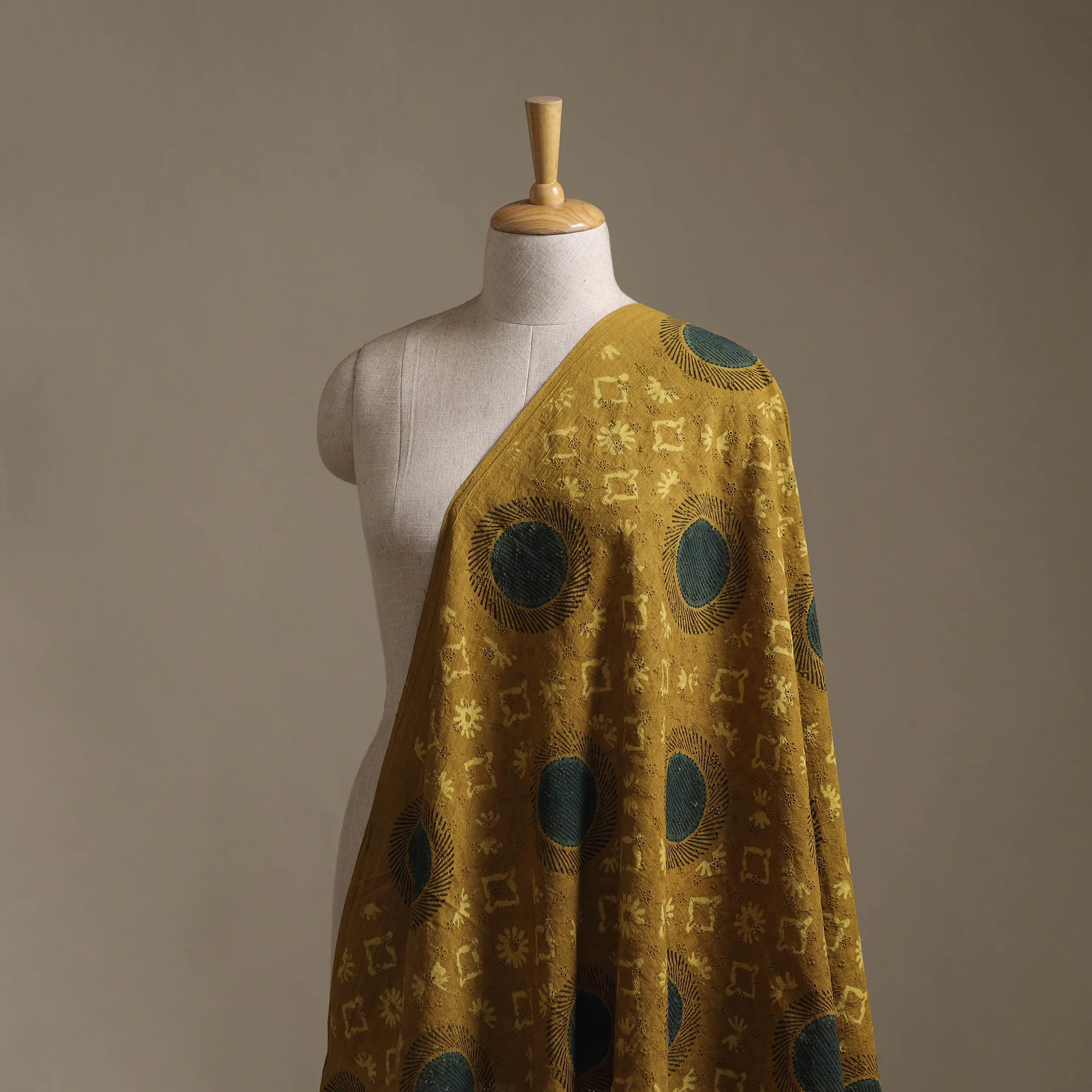 Yellow - Hakoba Hand Block Ajrakh Print Natural Dyed Cotton Fabric 122 - Image 2