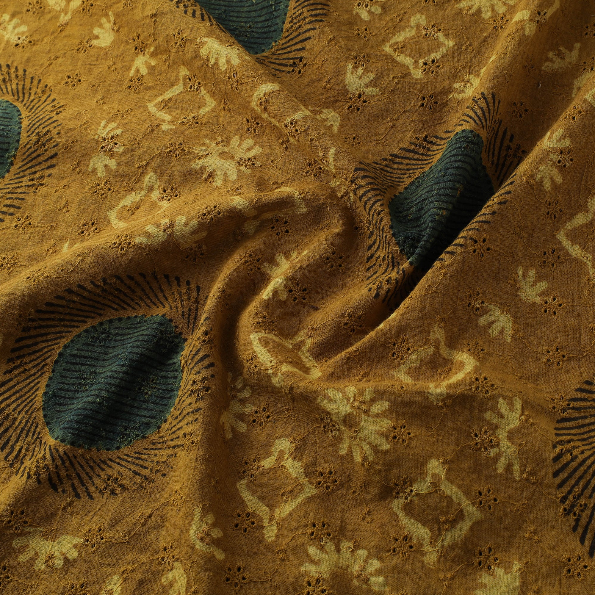 Yellow - Hakoba Hand Block Ajrakh Print Natural Dyed Cotton Fabric 122 - Image 3