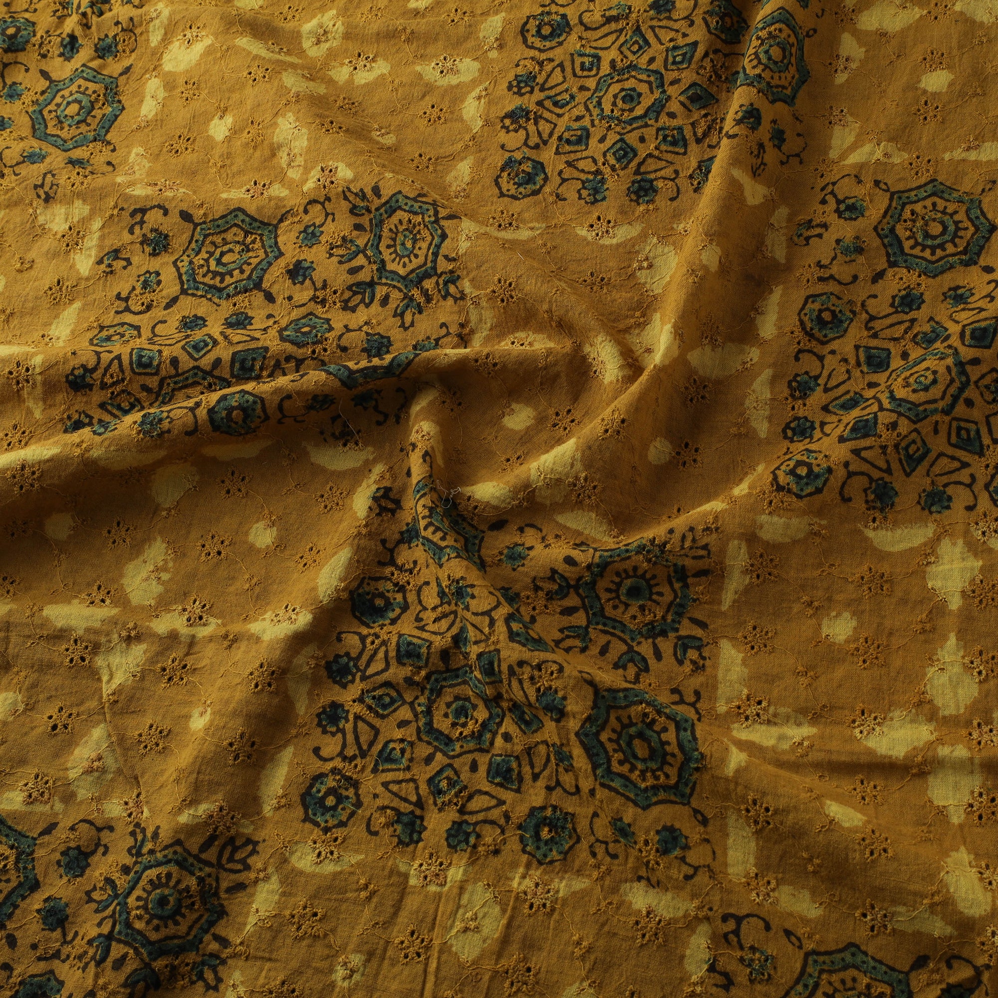 Yellow - Hakoba Hand Block Ajrakh Print Natural Dyed Cotton Fabric 123 - Image 3