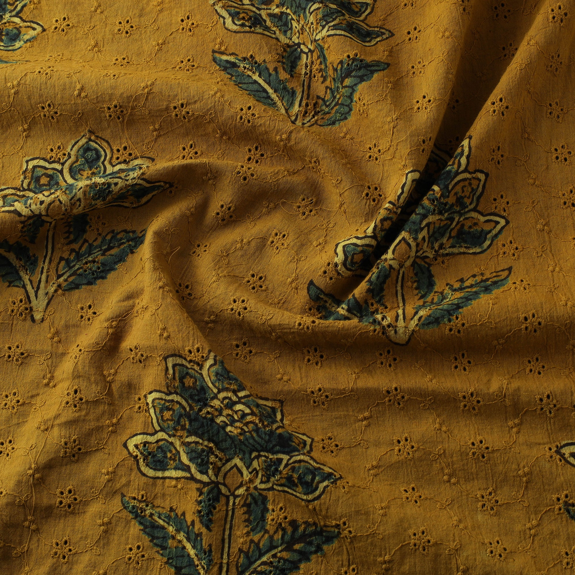 Yellow - Hakoba Hand Block Ajrakh Print Natural Dyed Cotton Fabric 124 - Image 3