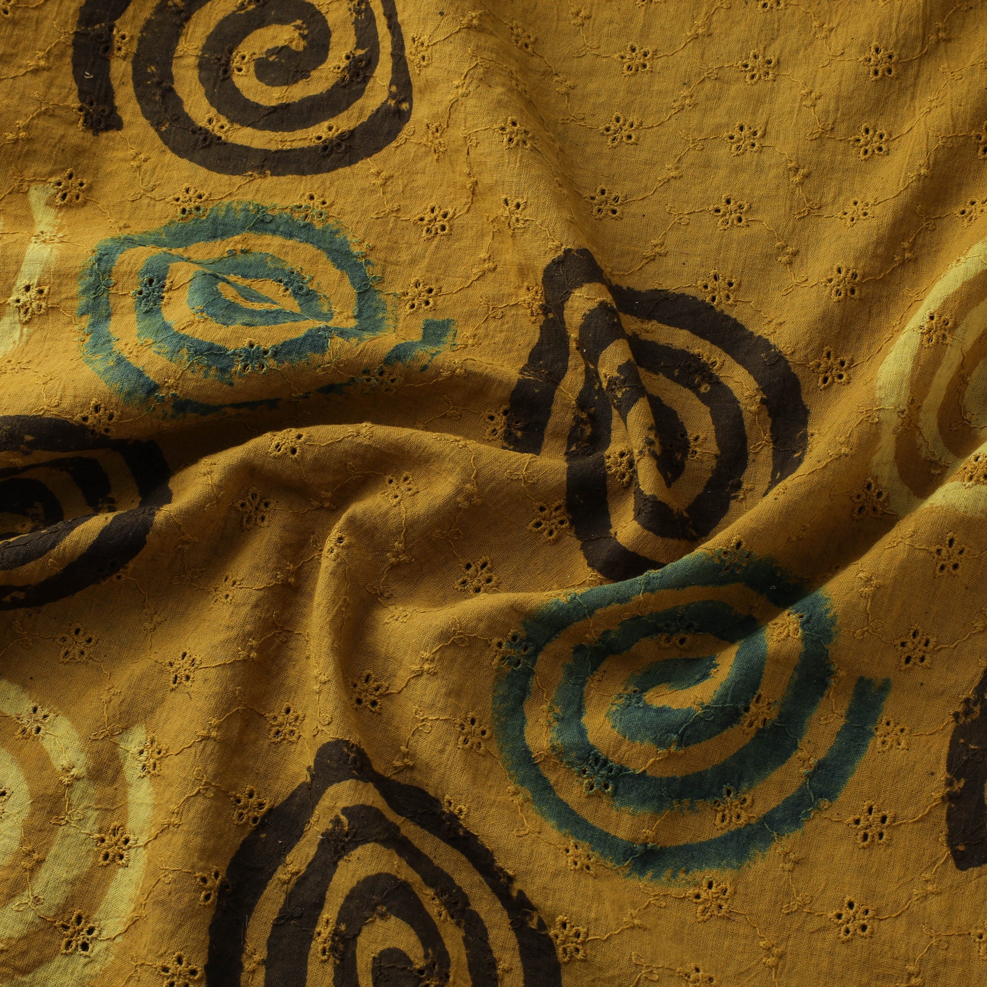 Yellow - Hakoba Hand Block Ajrakh Print Natural Dyed Cotton Fabric 125 - Image 3
