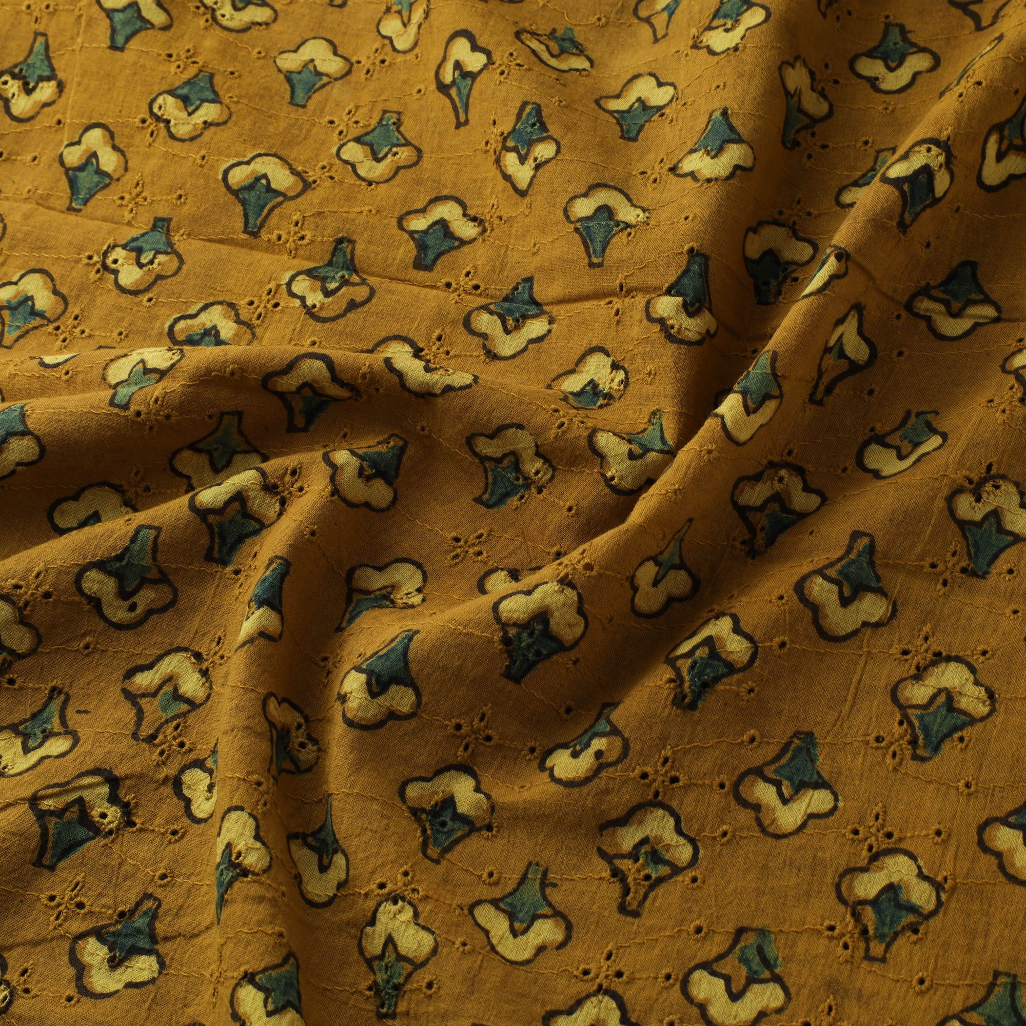 Yellow - Hakoba Hand Block Ajrakh Print Natural Dyed Cotton Fabric 126 - Image 3