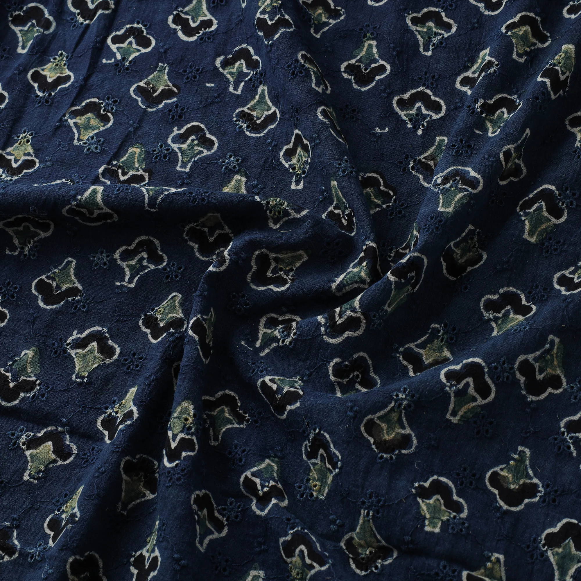 Blue - Hakoba Hand Block Ajrakh Print Natural Dyed Cotton Fabric 130 - Image 3