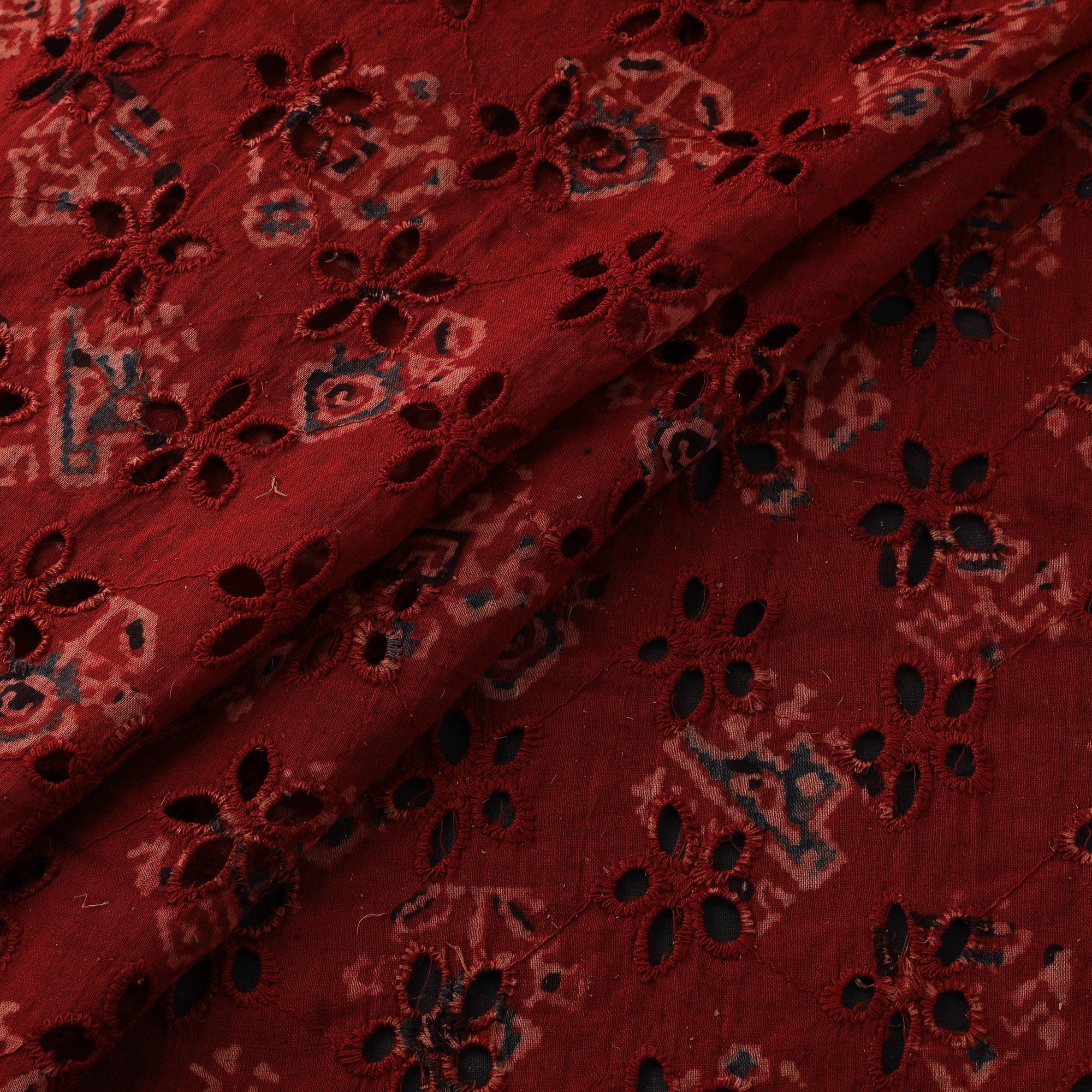 Red - Hakoba Hand Block Ajrakh Print Natural Dyed Cotton Fabric 43