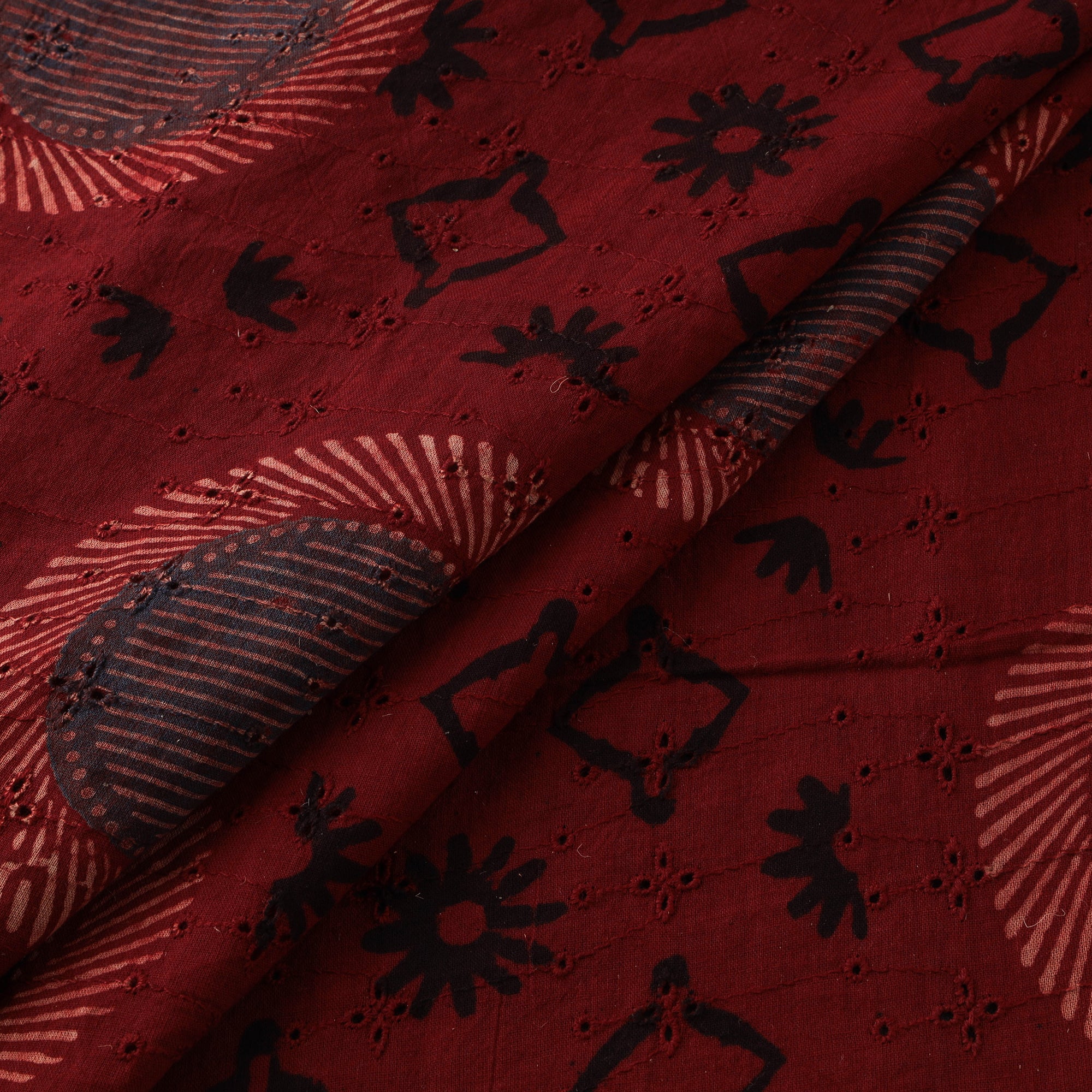 Red - Hakoba Hand Block Ajrakh Print Natural Dyed Cotton Fabric 44