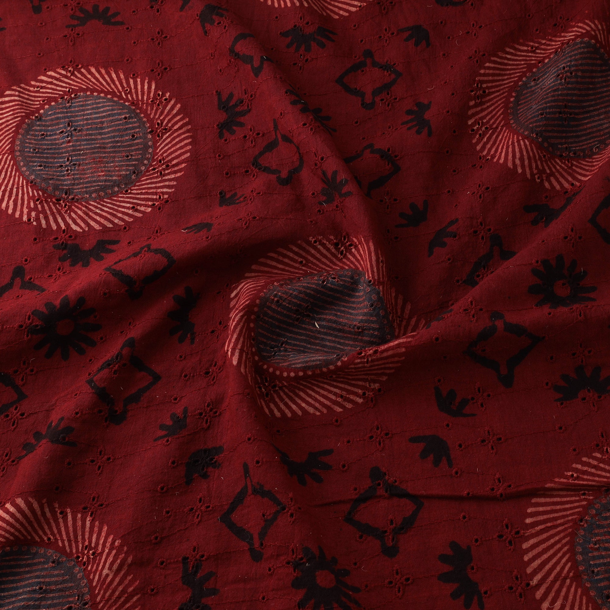 Red - Hakoba Hand Block Ajrakh Print Natural Dyed Cotton Fabric 44 - Image 3