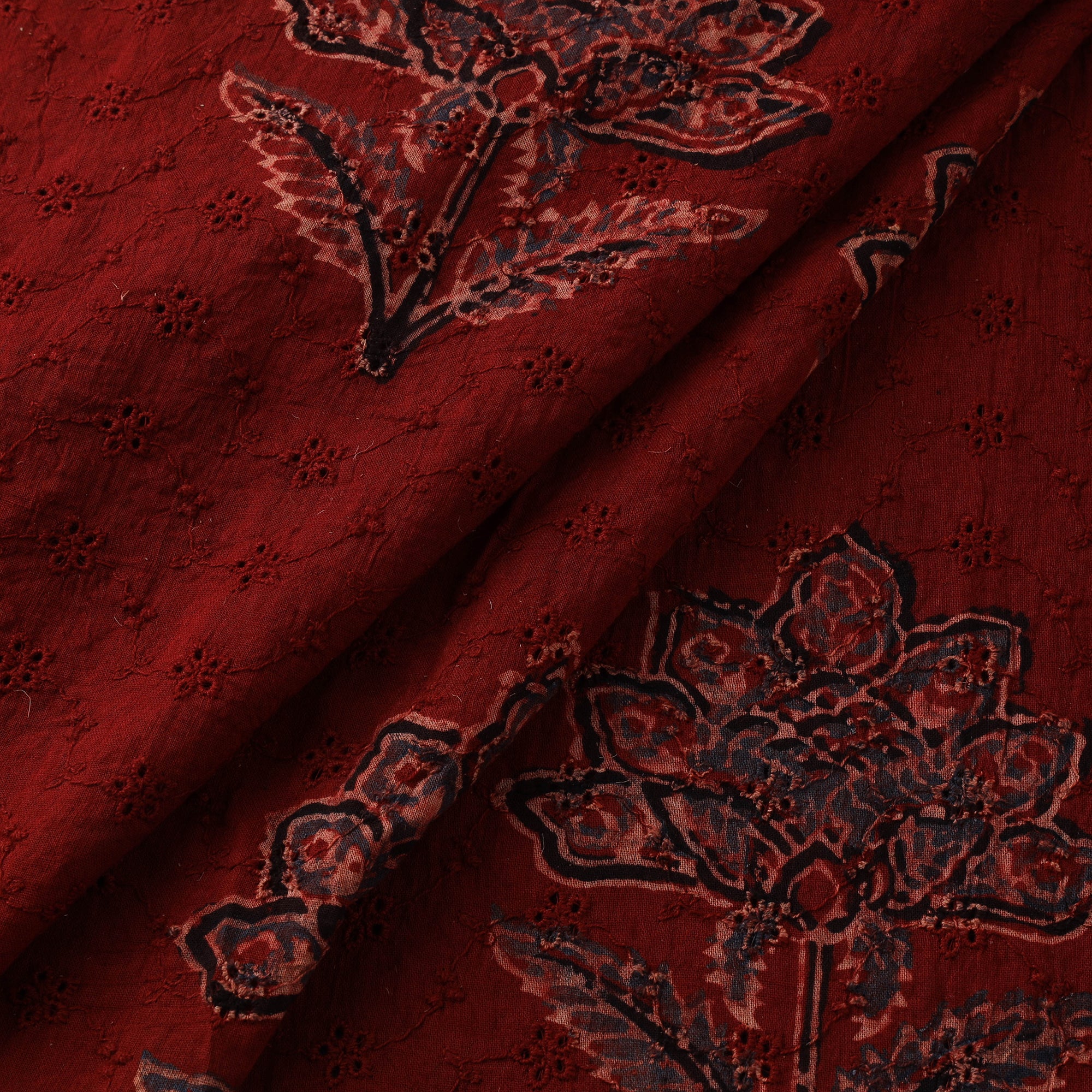 Red - Hakoba Hand Block Ajrakh Print Natural Dyed Cotton Fabric 50