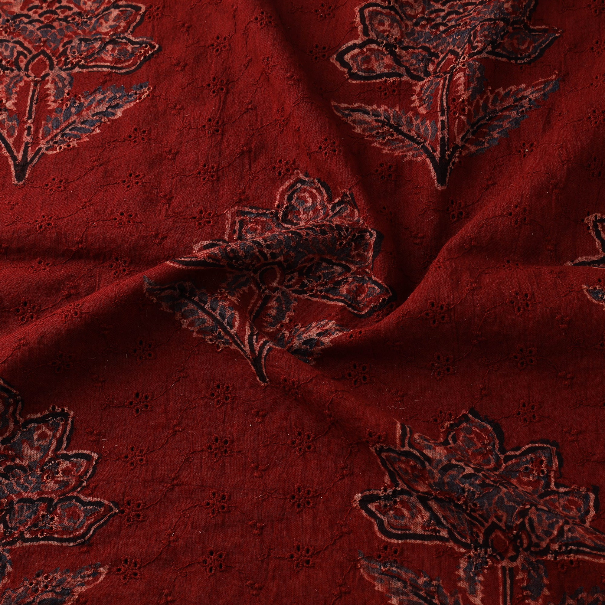 Red - Hakoba Hand Block Ajrakh Print Natural Dyed Cotton Fabric 50 - Image 3