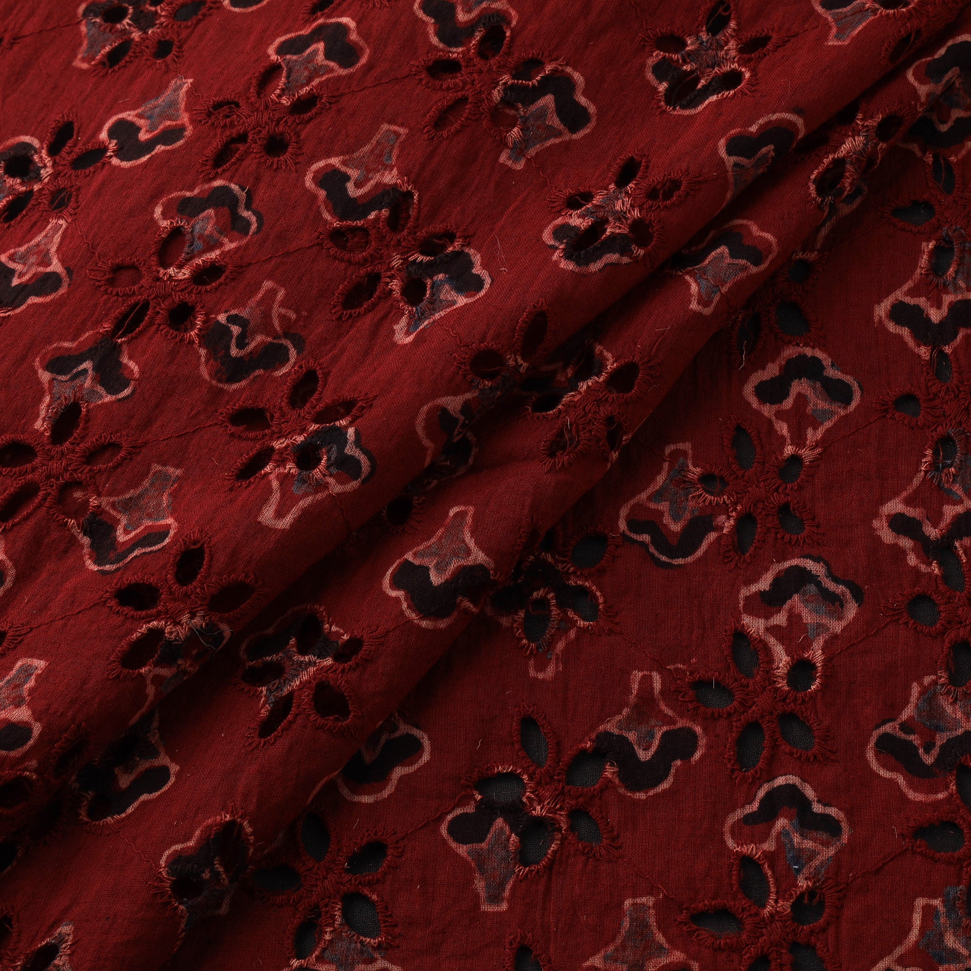 Red - Hakoba Hand Block Ajrakh Print Natural Dyed Cotton Fabric 58