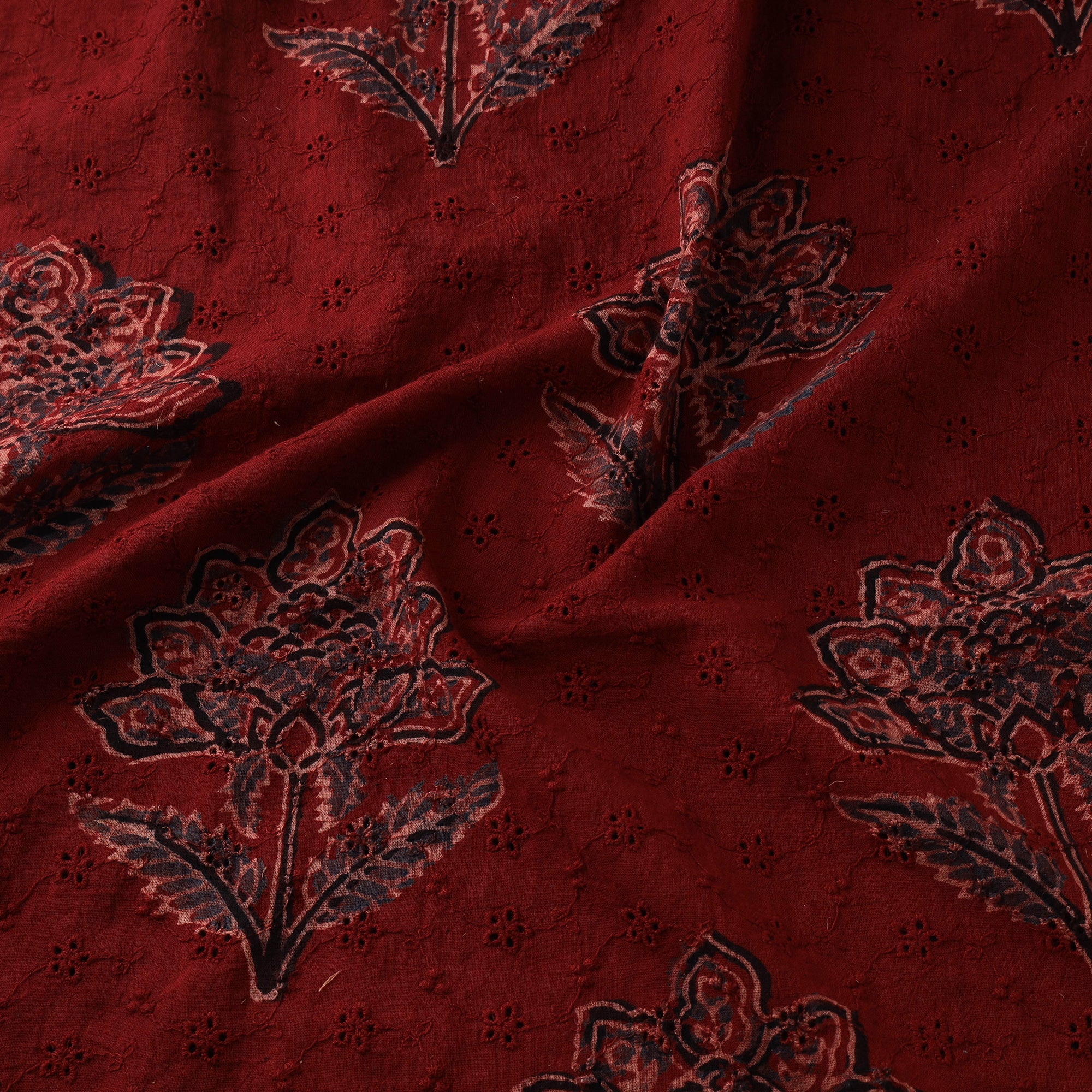 Red - Hakoba Hand Block Ajrakh Print Natural Dyed Cotton Fabric 59 - Image 3