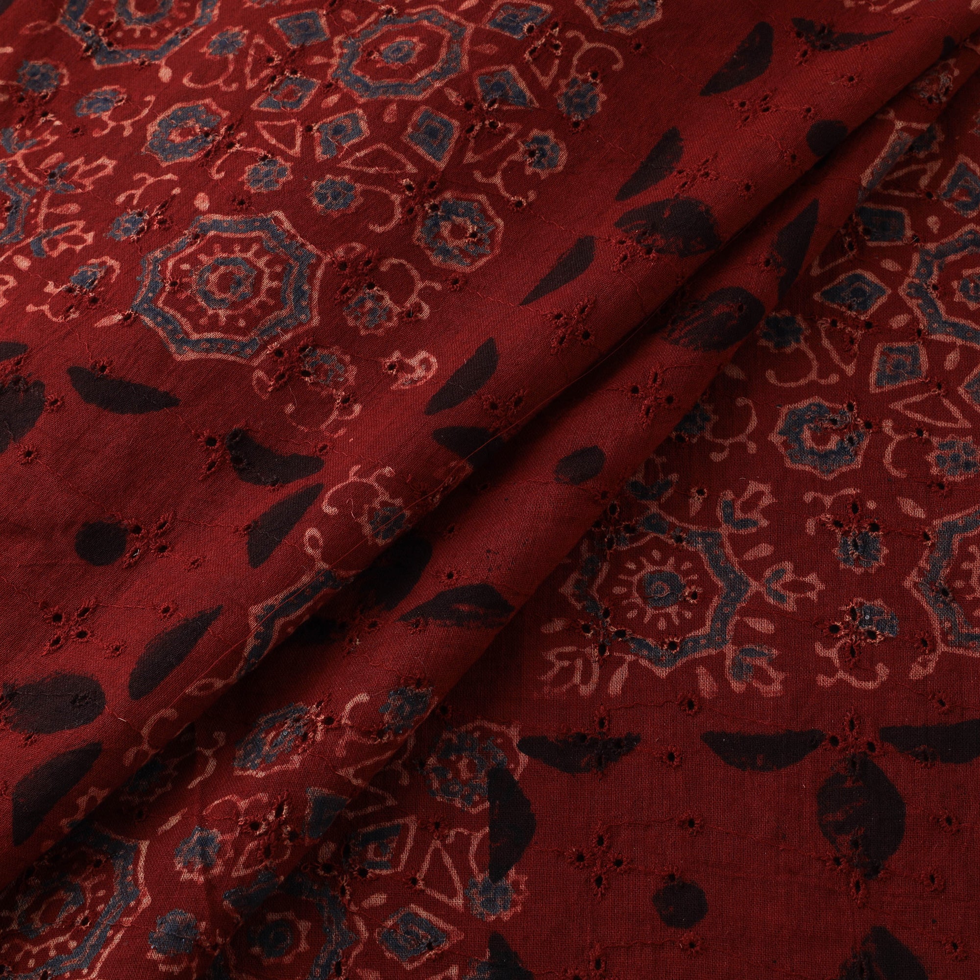 Red - Hakoba Hand Block Ajrakh Print Natural Dyed Cotton Fabric 60
