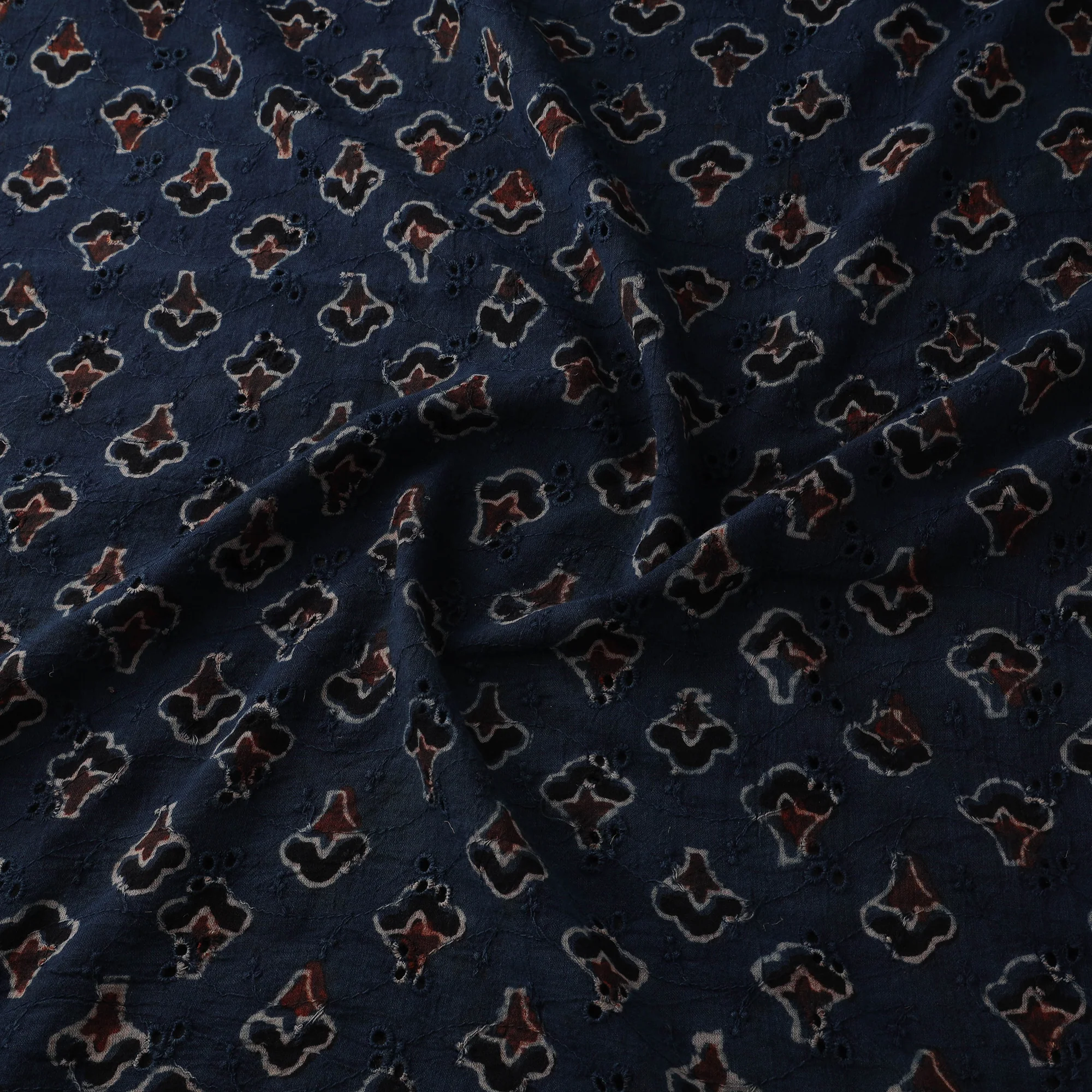 Blue - Hakoba Hand Block Ajrakh Print Natural Dyed Cotton Fabric 61 - Image 3