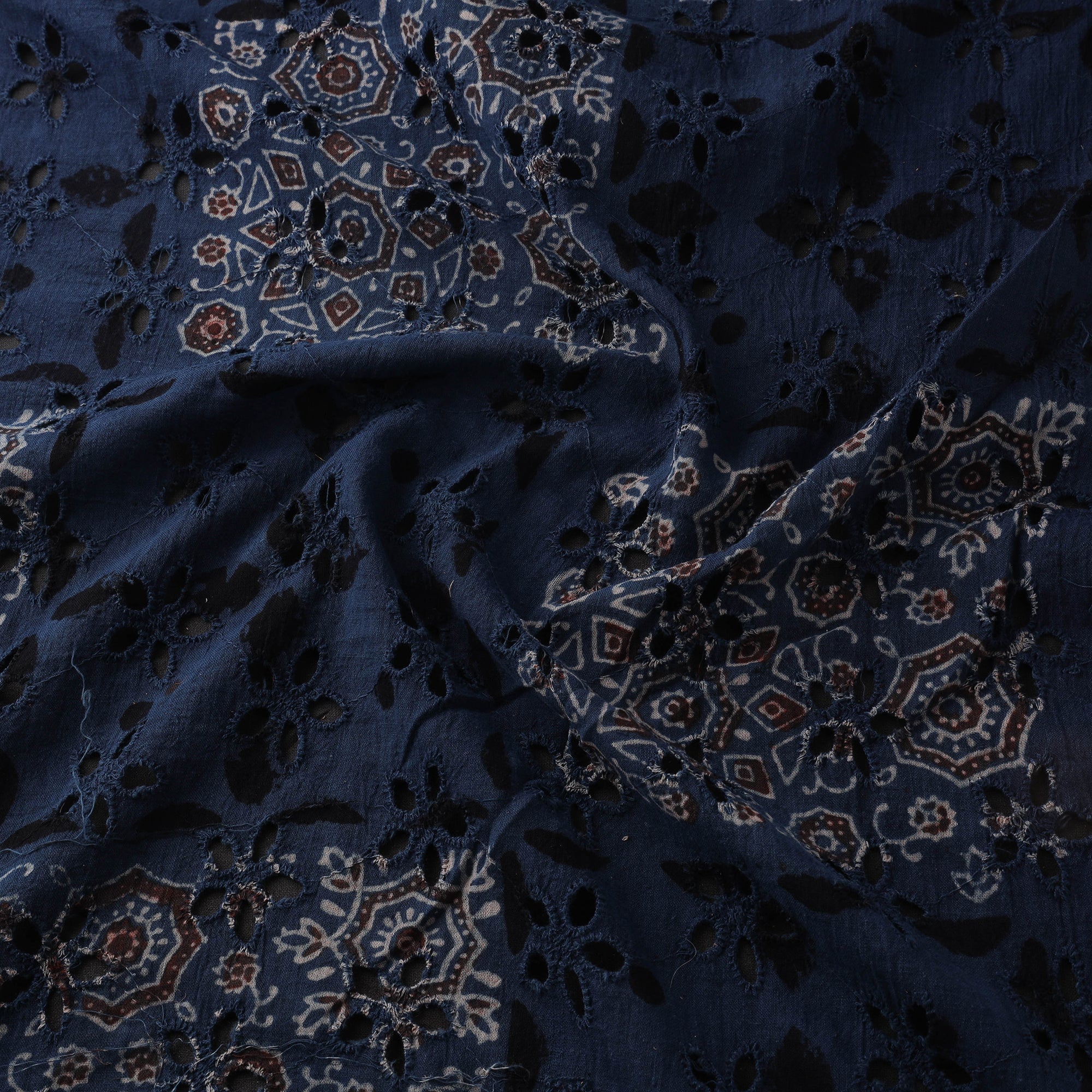 Blue - Hakoba Hand Block Ajrakh Print Natural Dyed Cotton Fabric 63 - Image 3