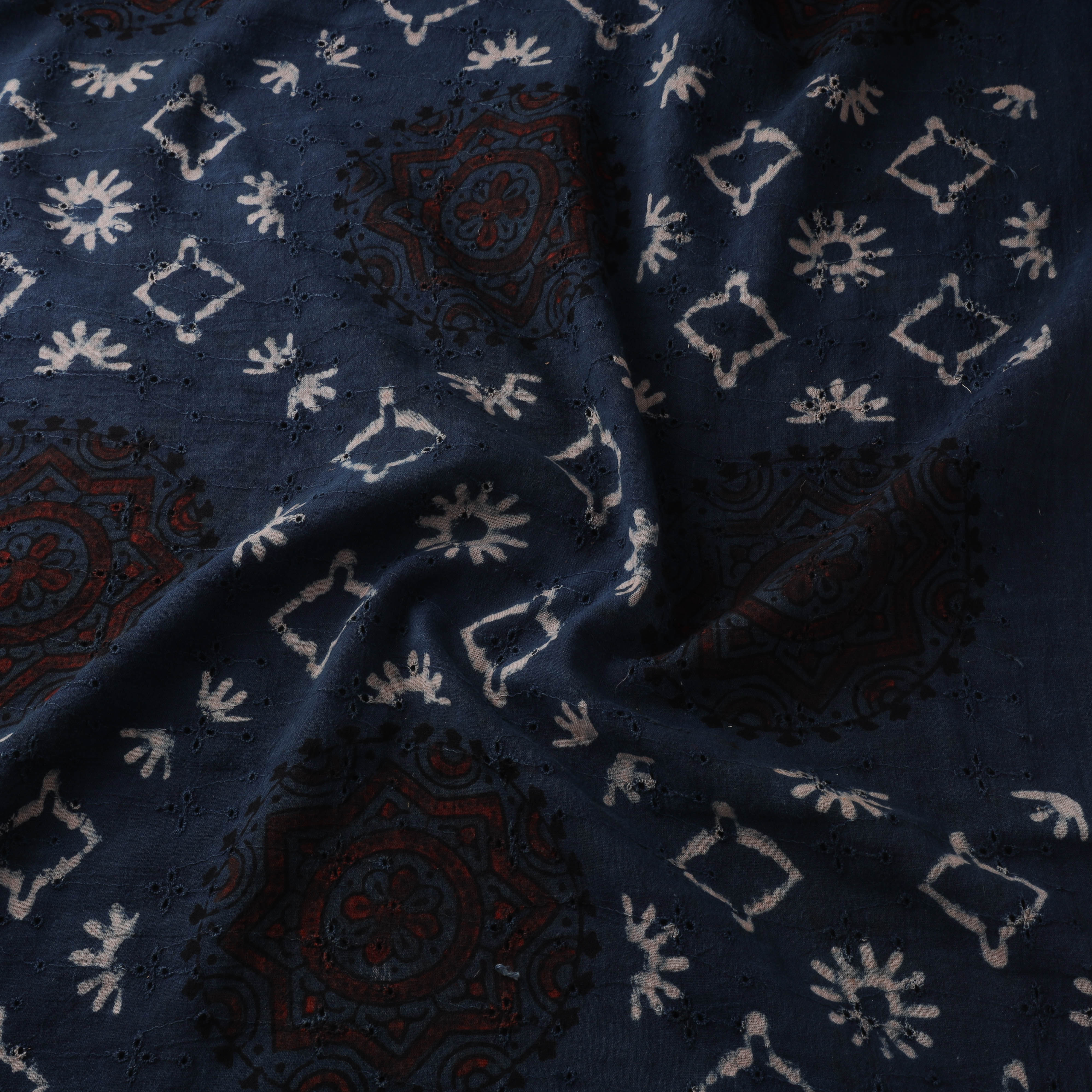 Blue - Hakoba Hand Block Ajrakh Print Natural Dyed Cotton Fabric 67 - Image 3