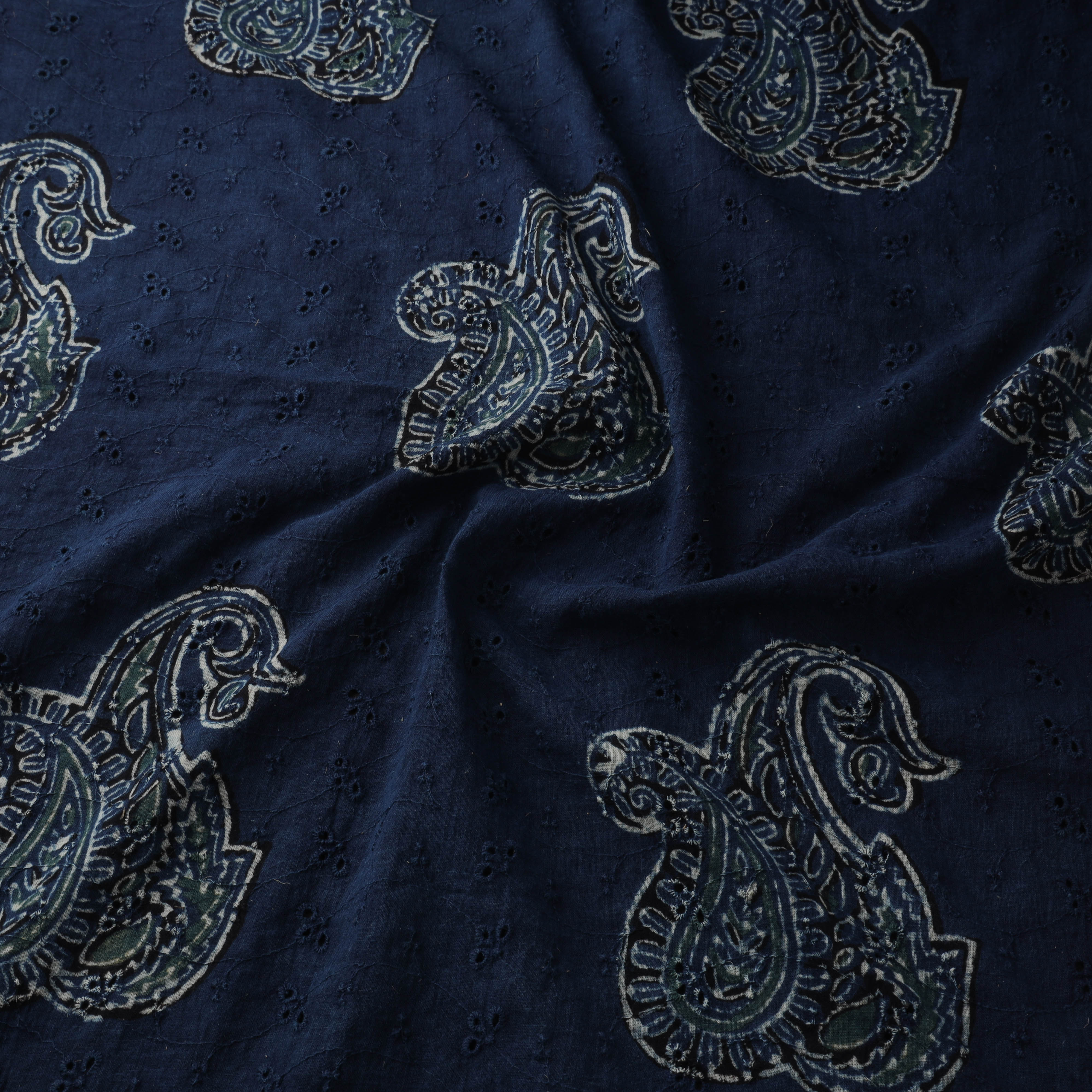 Blue - Hakoba Hand Block Ajrakh Print Natural Dyed Cotton Fabric 68 - Image 3