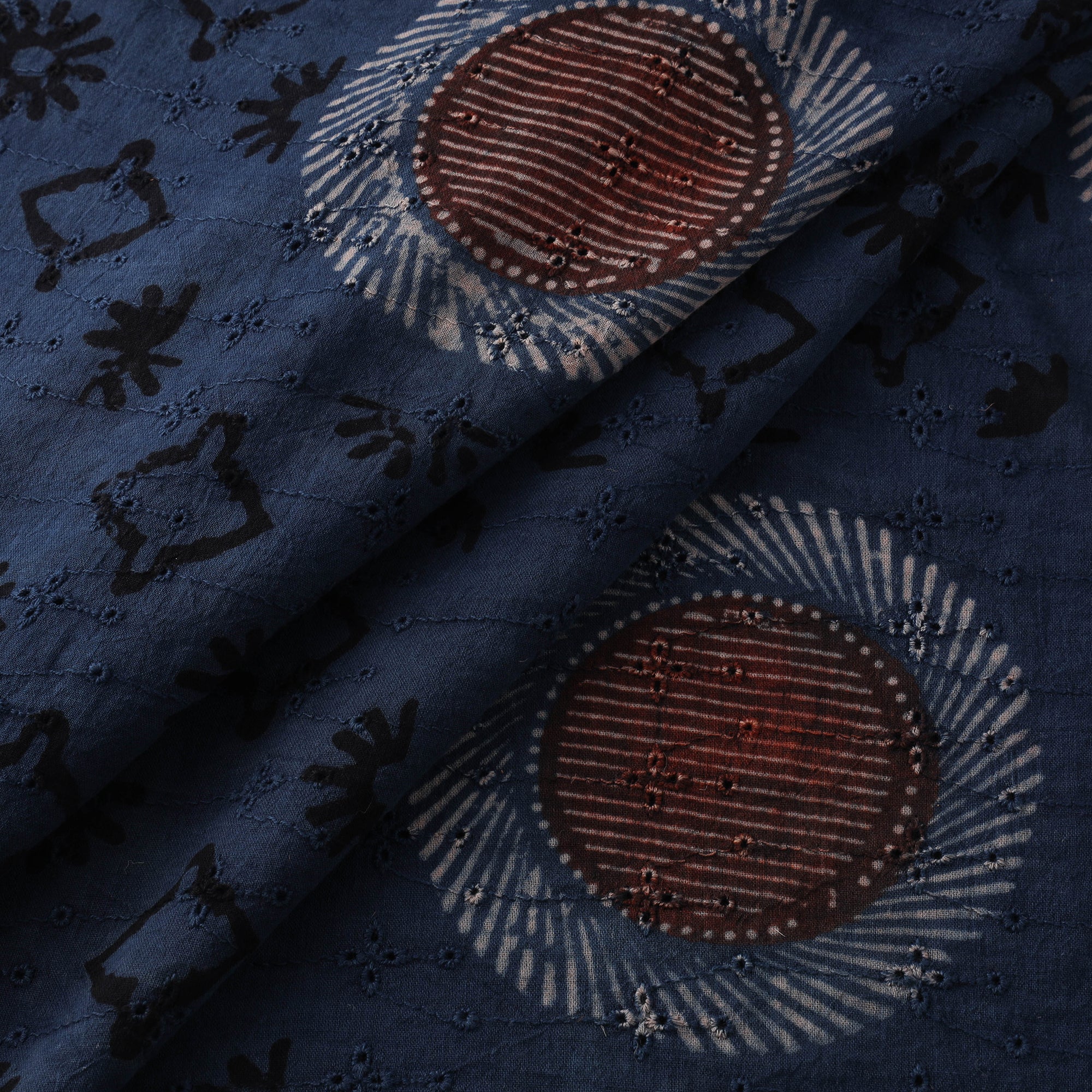 Blue - Hakoba Hand Block Ajrakh Print Natural Dyed Cotton Fabric 70