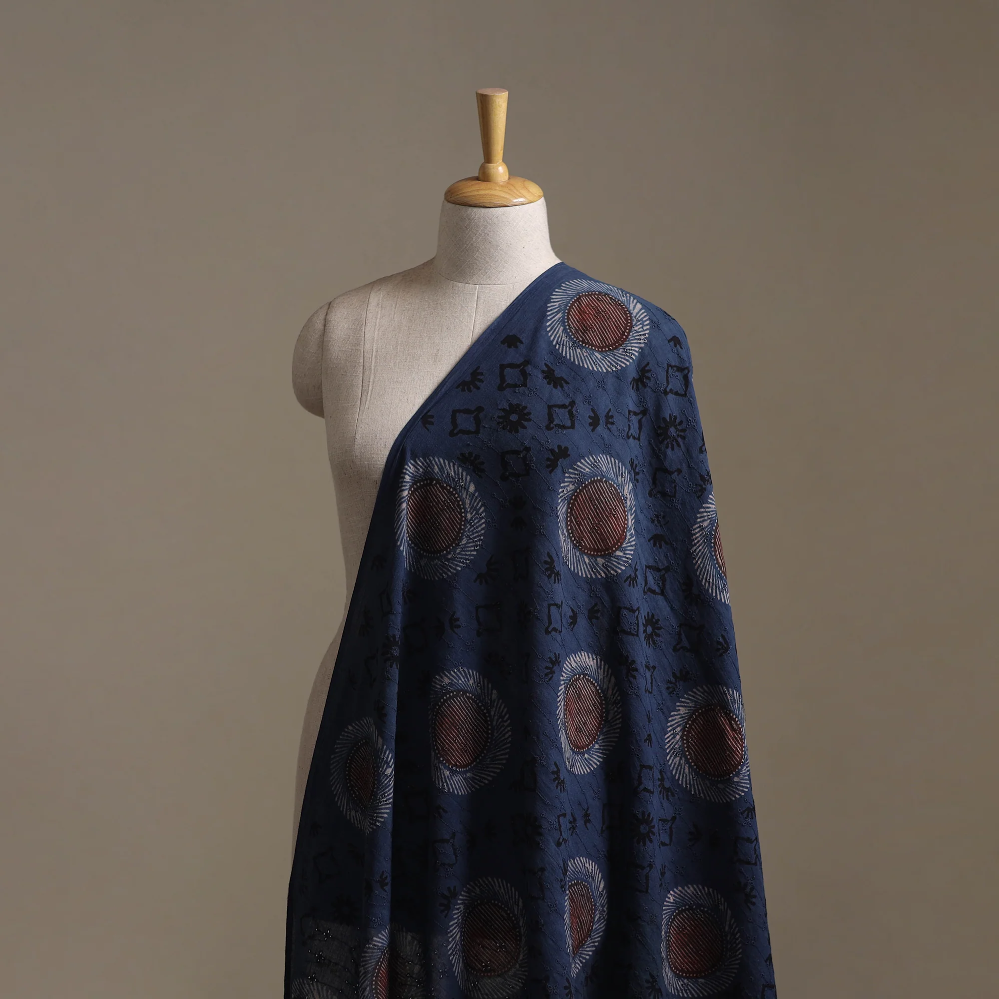 Blue - Hakoba Hand Block Ajrakh Print Natural Dyed Cotton Fabric 70 - Image 2