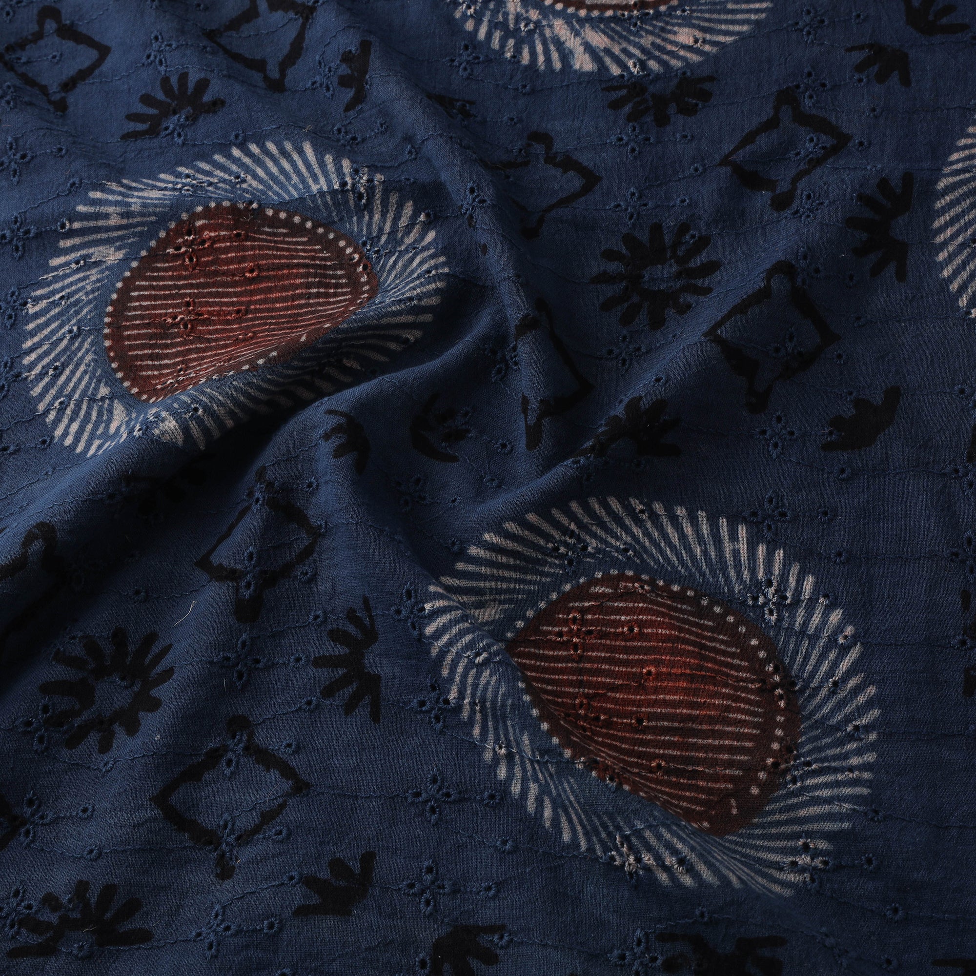 Blue - Hakoba Hand Block Ajrakh Print Natural Dyed Cotton Fabric 70 - Image 3