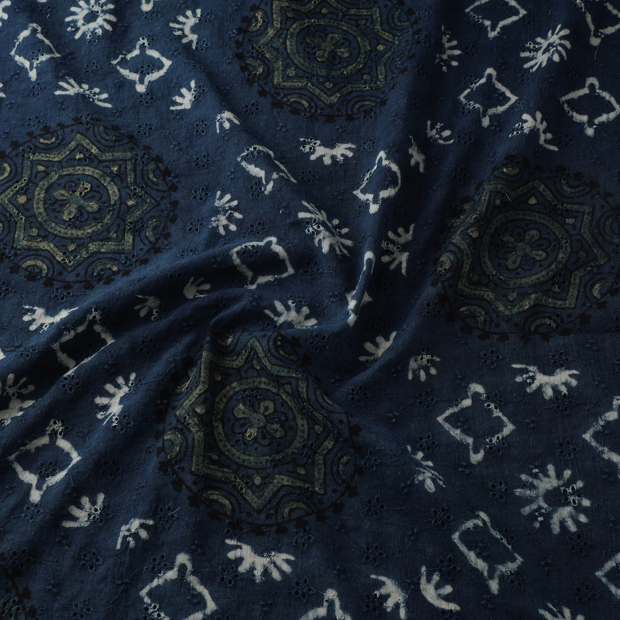 Blue - Hakoba Hand Block Ajrakh Print Natural Dyed Cotton Fabric 71 - Image 3