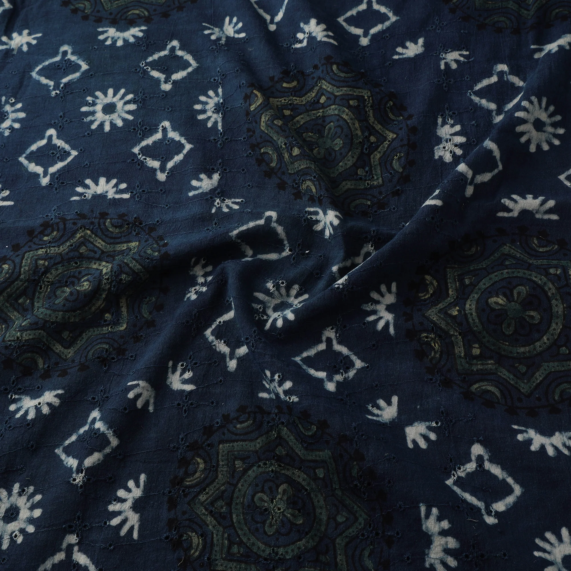 Blue - Hakoba Hand Block Ajrakh Print Natural Dyed Cotton Fabric 72 - Image 3