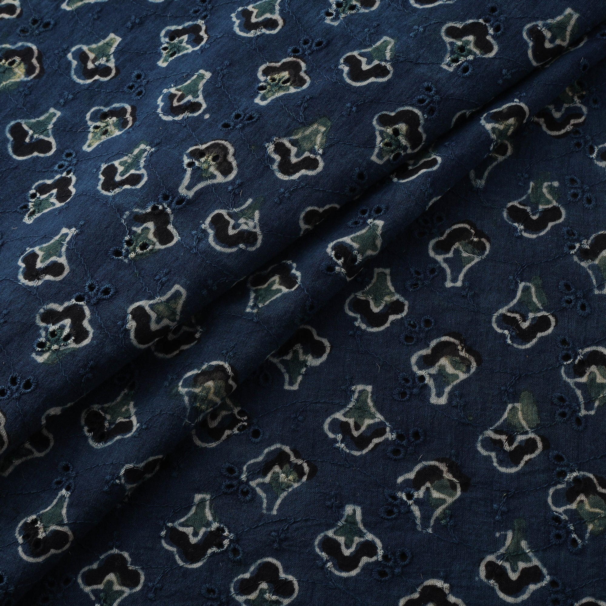 Blue - Hakoba Hand Block Ajrakh Print Natural Dyed Cotton Fabric 73