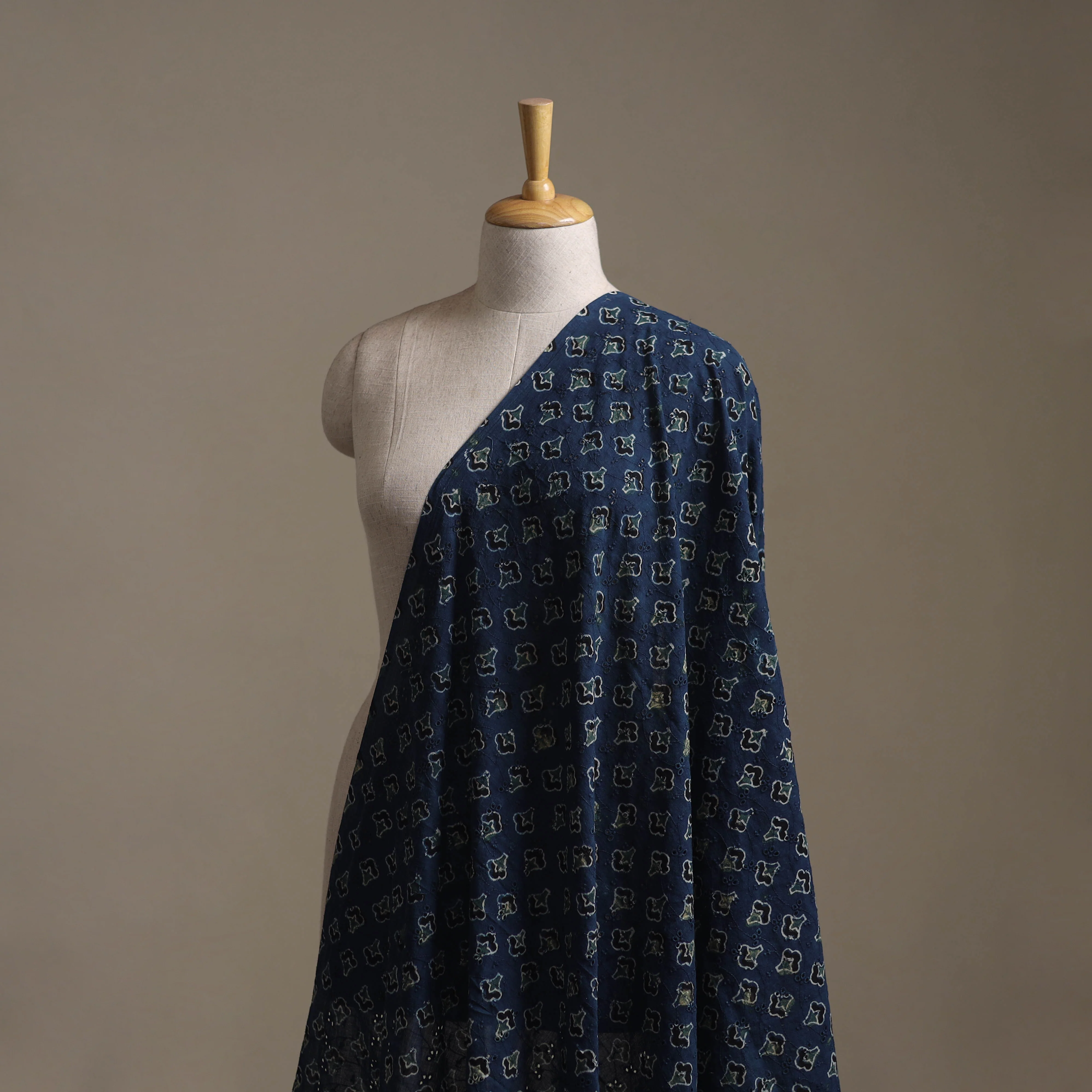 Blue - Hakoba Hand Block Ajrakh Print Natural Dyed Cotton Fabric 73 - Image 2
