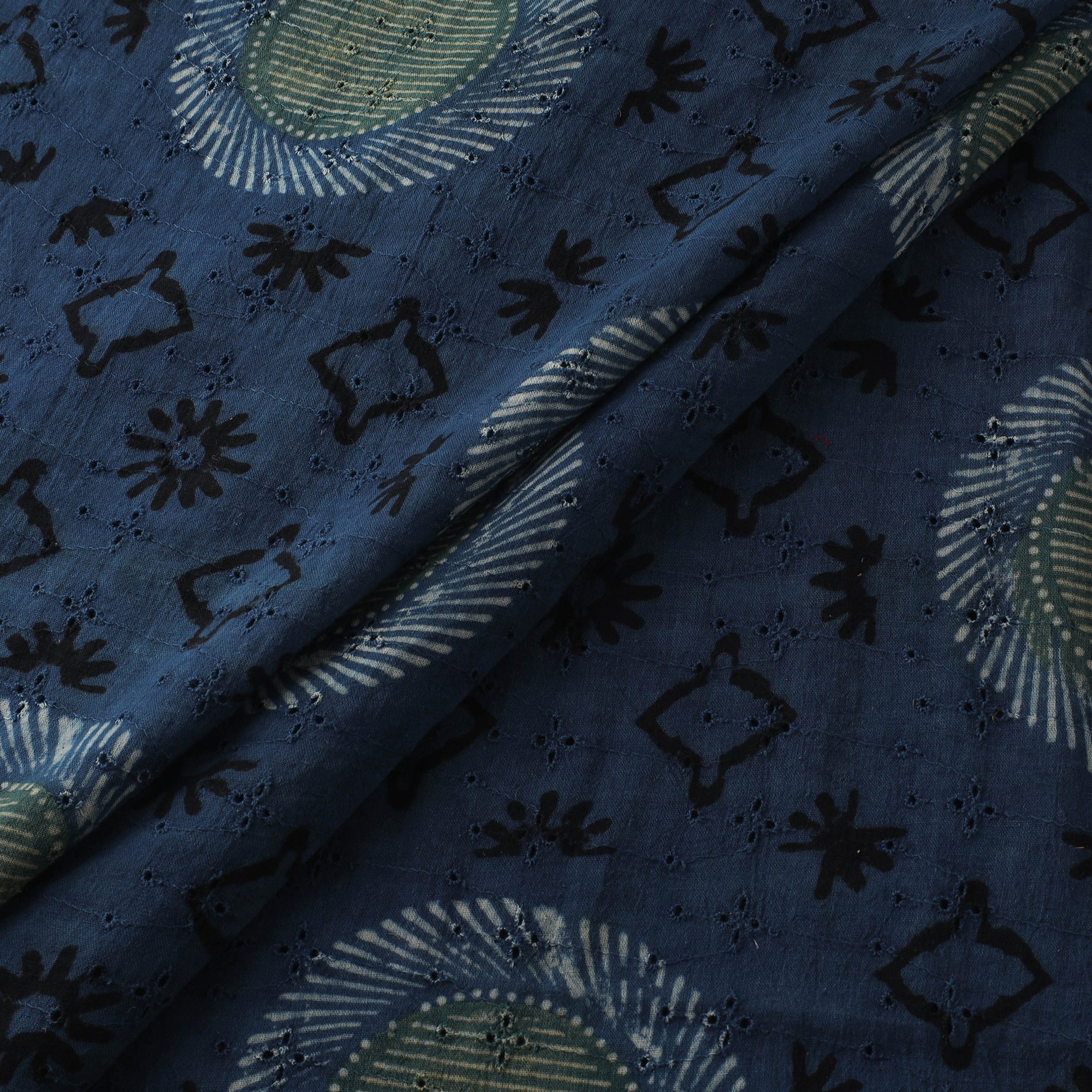 Blue - Hakoba Hand Block Ajrakh Print Natural Dyed Cotton Fabric 78