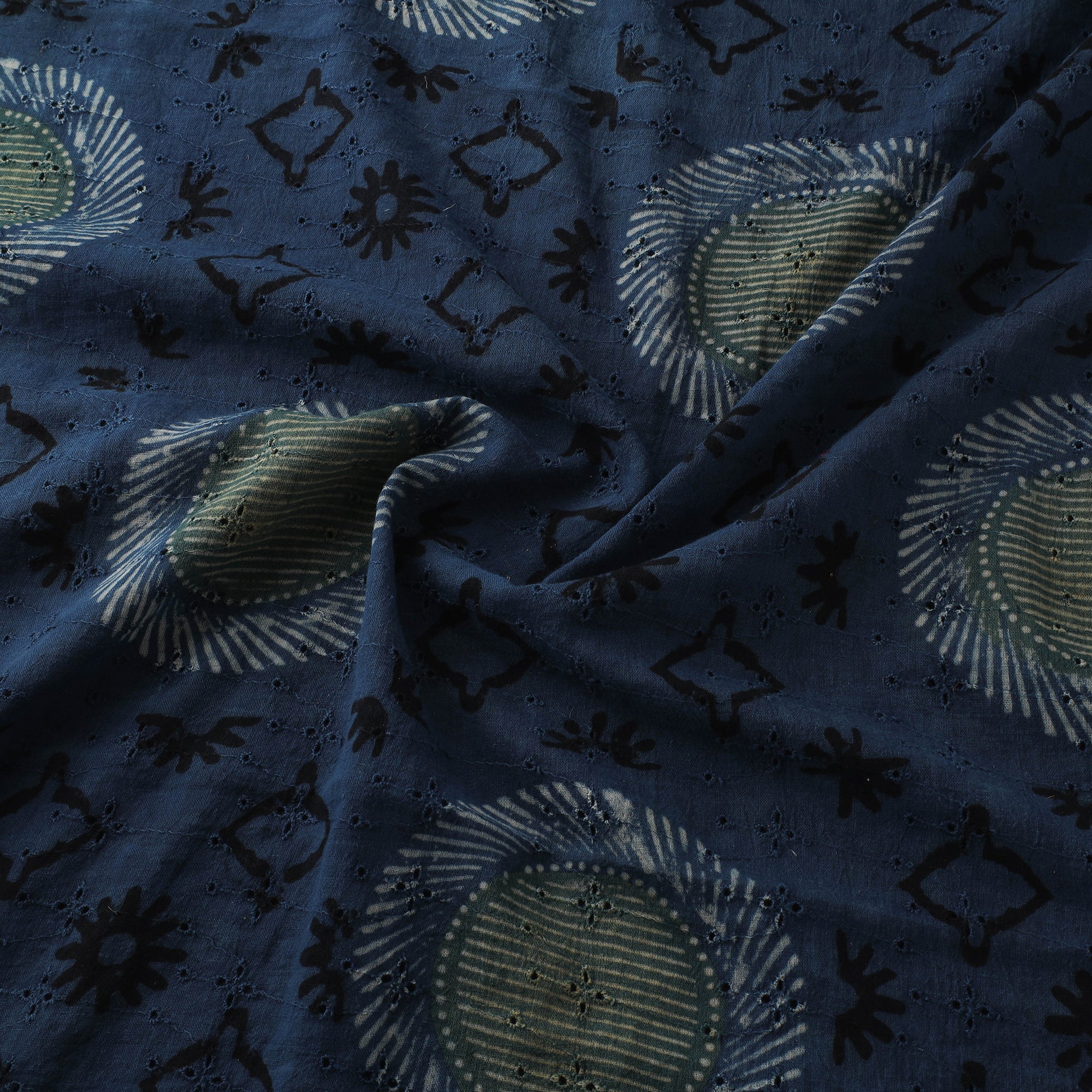 Blue - Hakoba Hand Block Ajrakh Print Natural Dyed Cotton Fabric 78 - Image 3