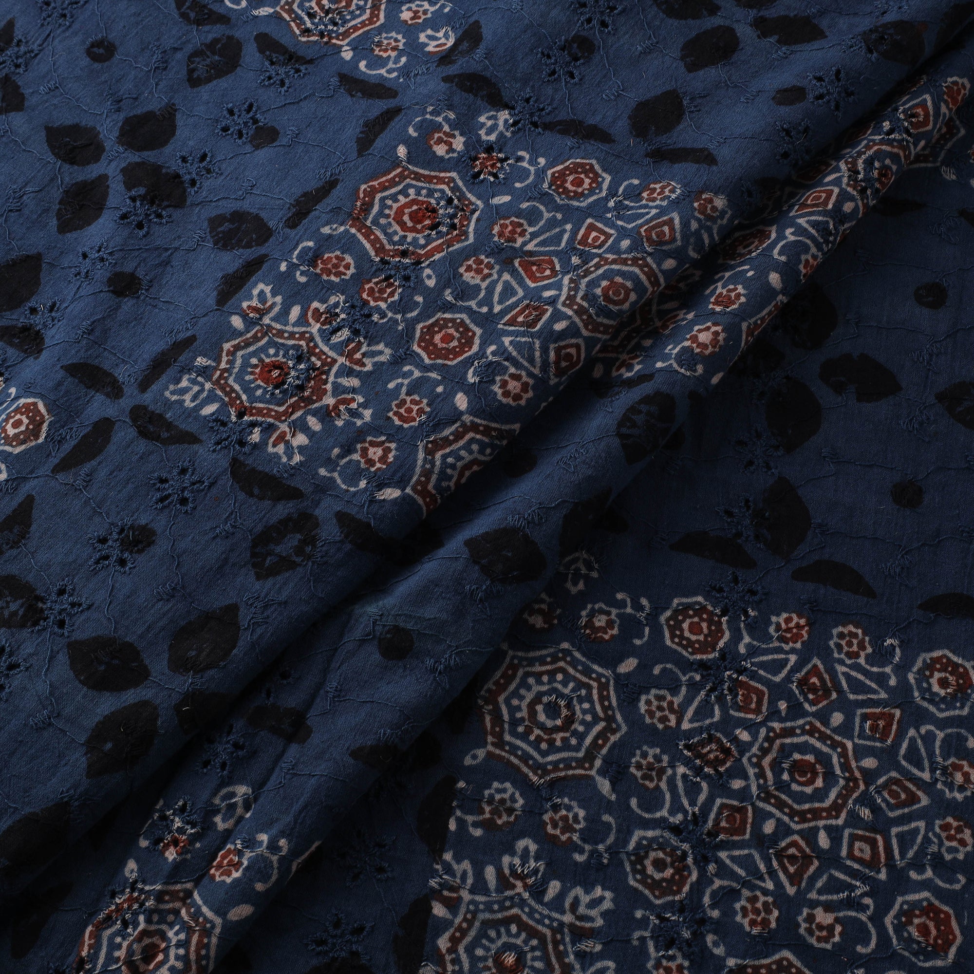 Blue - Hakoba Hand Block Ajrakh Print Natural Dyed Cotton Fabric 79