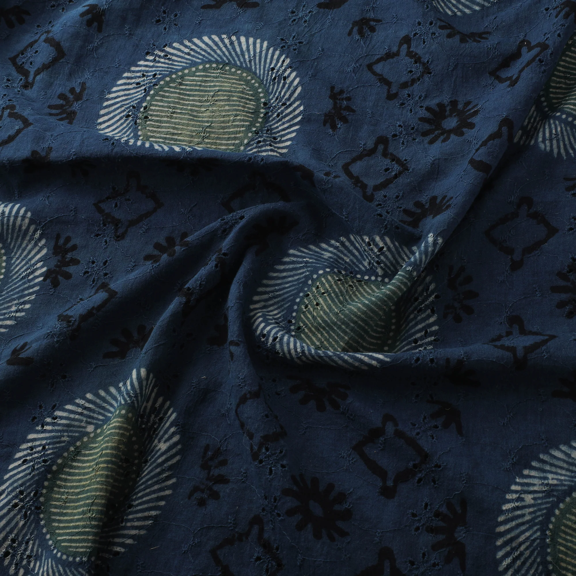 Blue - Hakoba Hand Block Ajrakh Print Natural Dyed Cotton Fabric 81 - Image 3