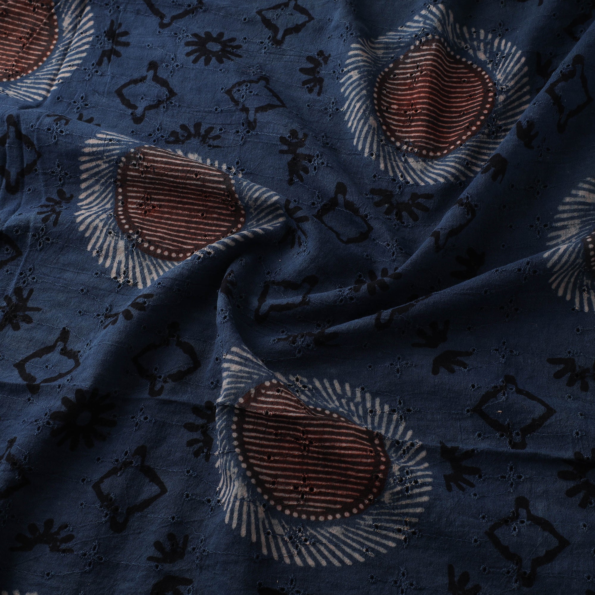Blue - Hakoba Hand Block Ajrakh Print Natural Dyed Cotton Fabric 82 - Image 3