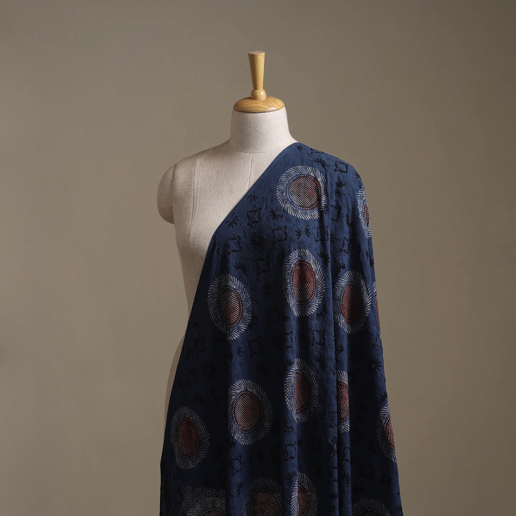 Blue - Hakoba Hand Block Ajrakh Print Natural Dyed Cotton Fabric 84 - Image 2