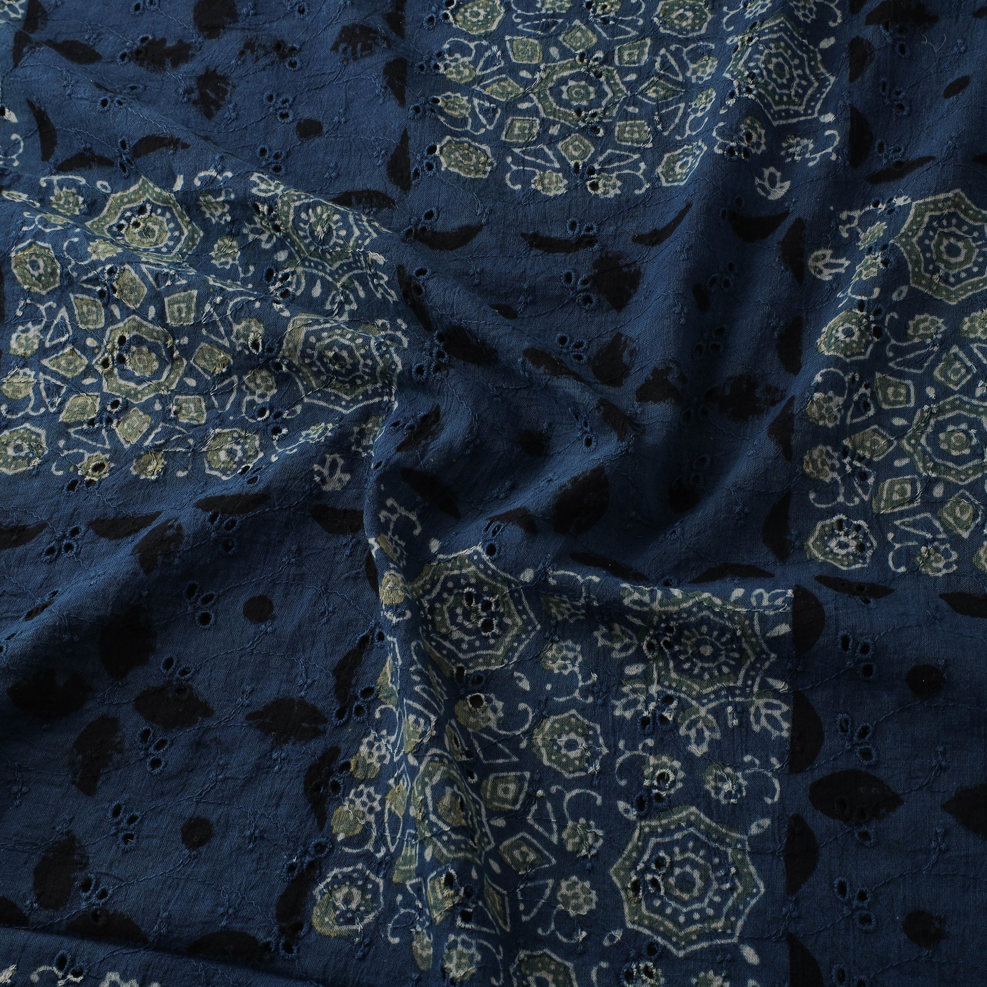 Blue - Hakoba Hand Block Ajrakh Print Natural Dyed Cotton Fabric 85 - Image 3