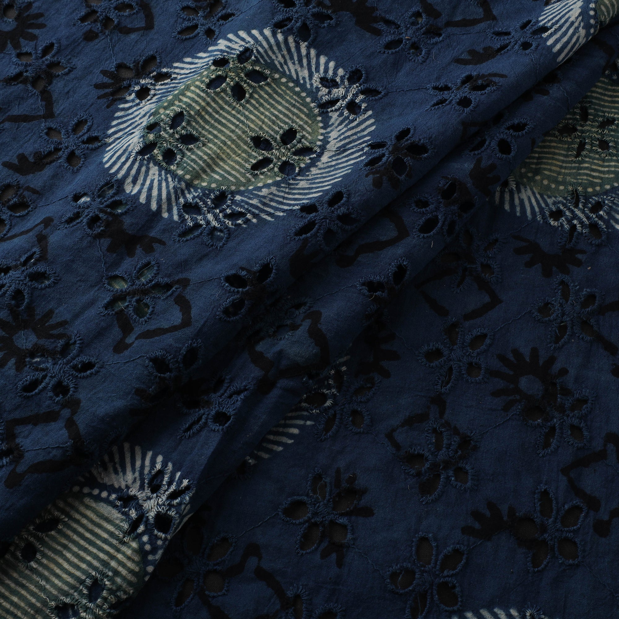 Blue - Hakoba Hand Block Ajrakh Print Natural Dyed Cotton Fabric 86