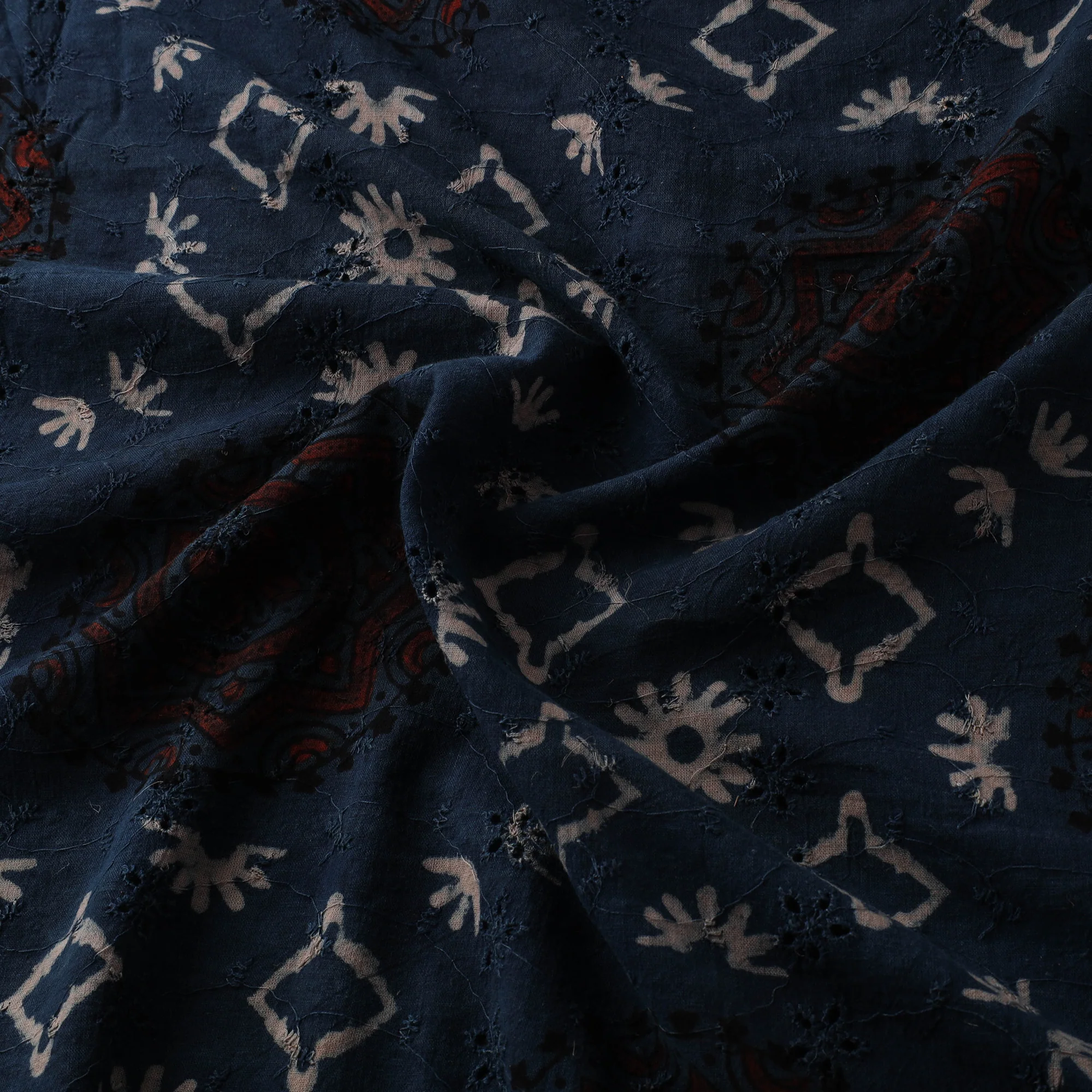 Blue - Hakoba Hand Block Ajrakh Print Natural Dyed Cotton Fabric 87 - Image 3