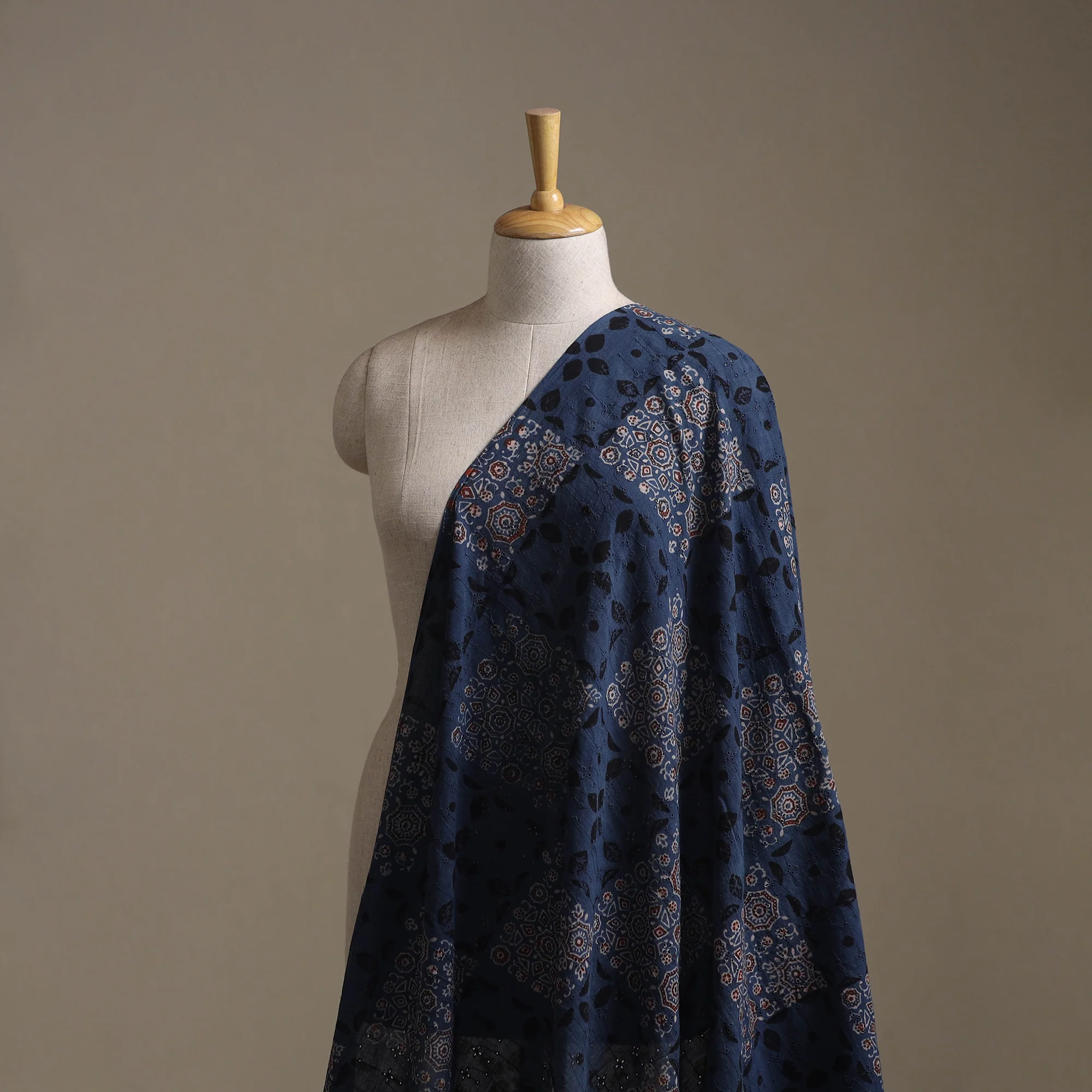 Blue - Hakoba Hand Block Ajrakh Print Natural Dyed Cotton Fabric 89 - Image 2