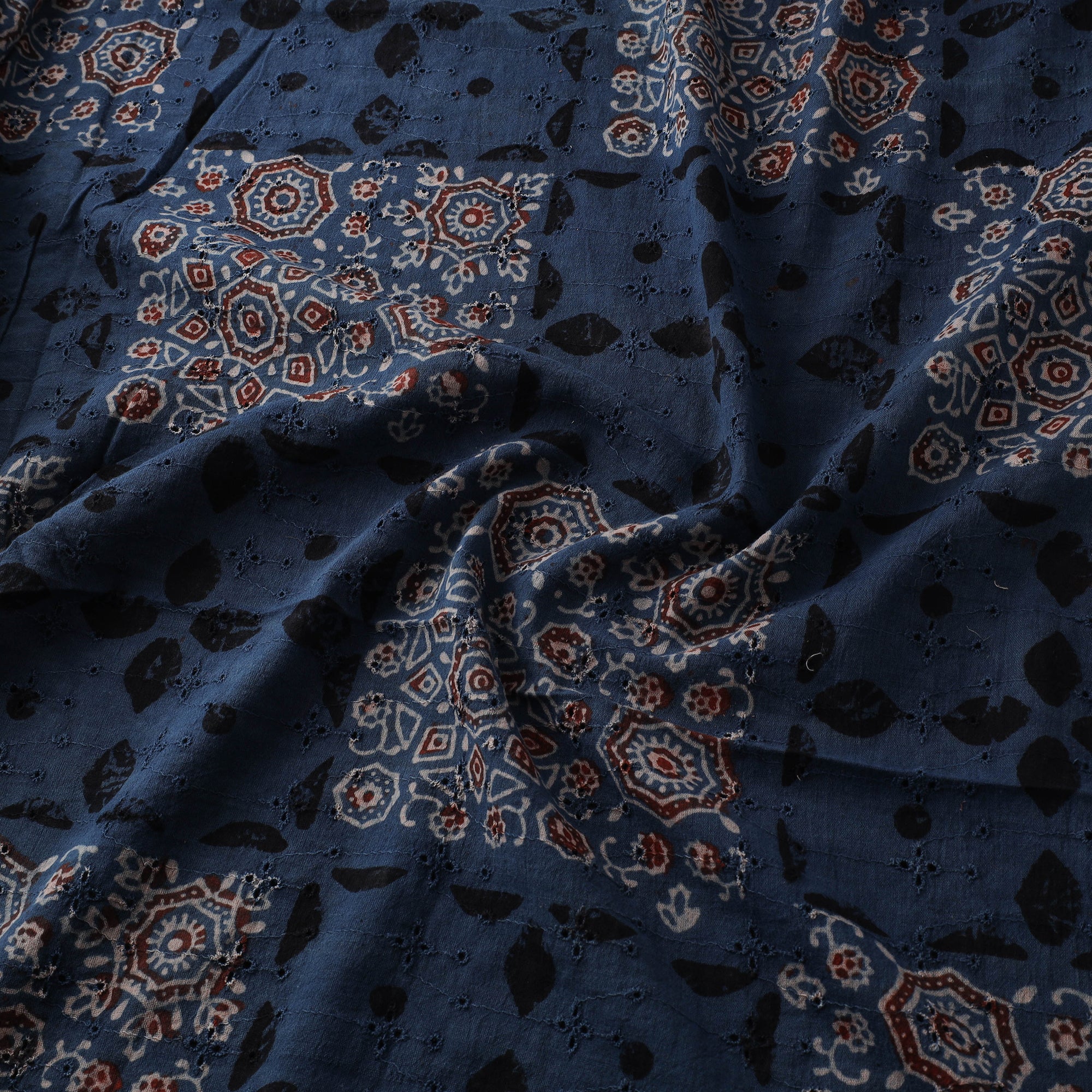 Blue - Hakoba Hand Block Ajrakh Print Natural Dyed Cotton Fabric 89 - Image 3