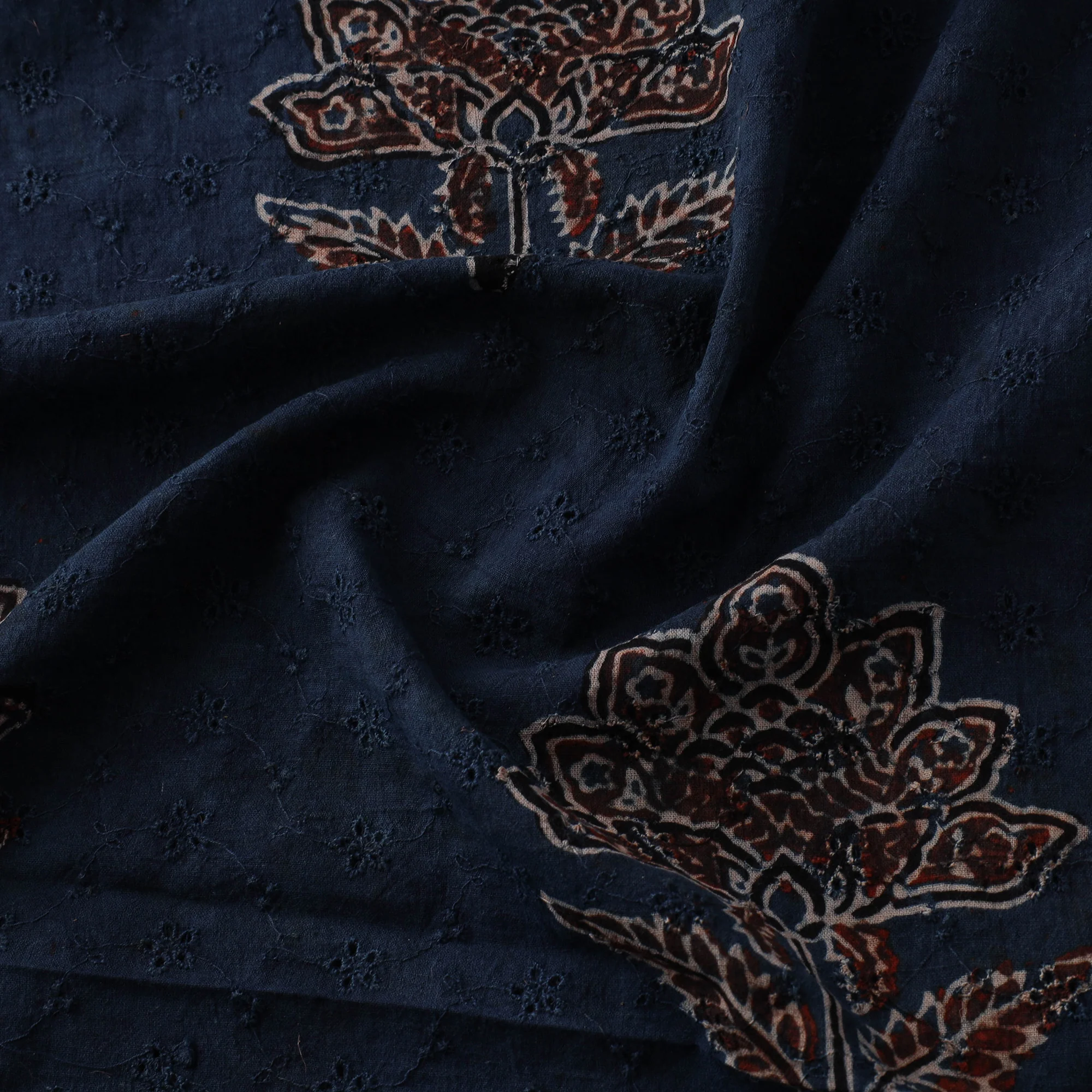 Blue - Hakoba Hand Block Ajrakh Print Natural Dyed Cotton Fabric 91 - Image 3