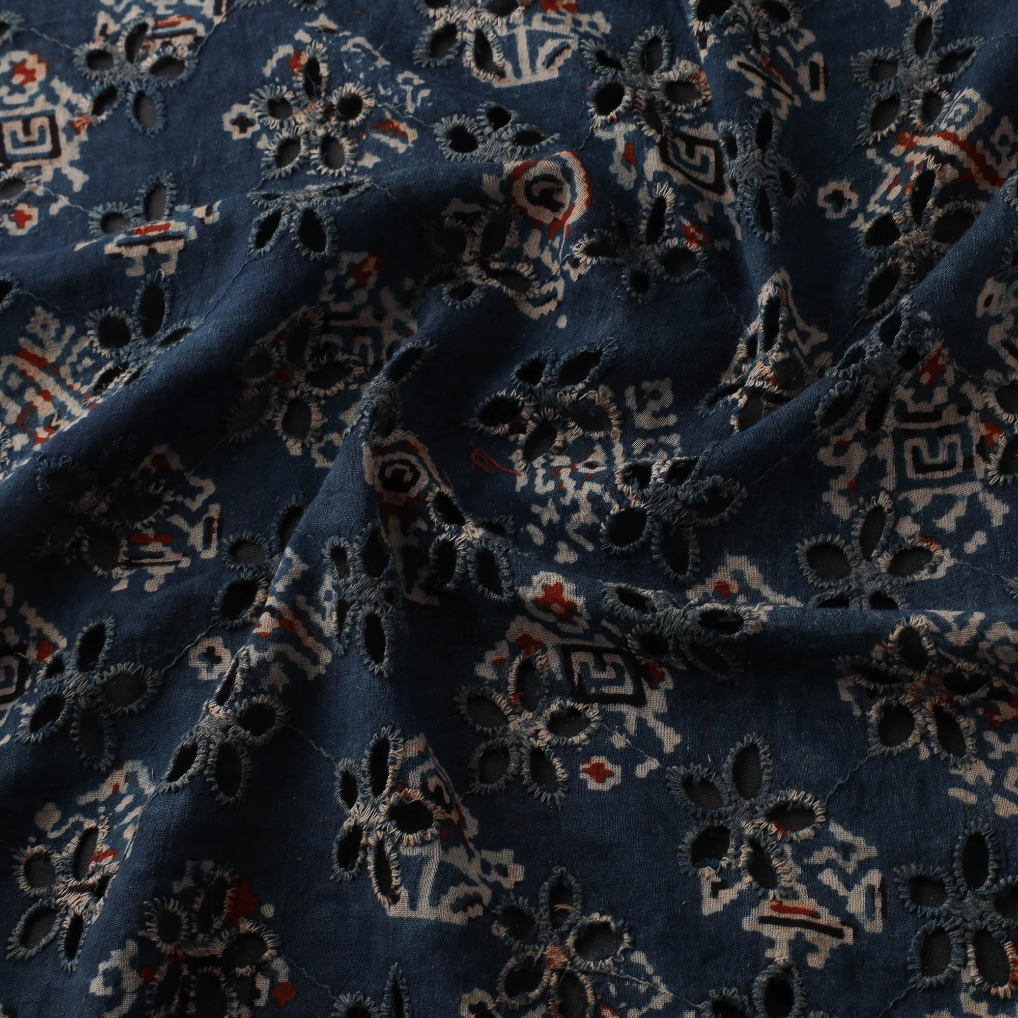 Blue - Hakoba Hand Block Ajrakh Print Natural Dyed Cotton Fabric 93 - Image 3