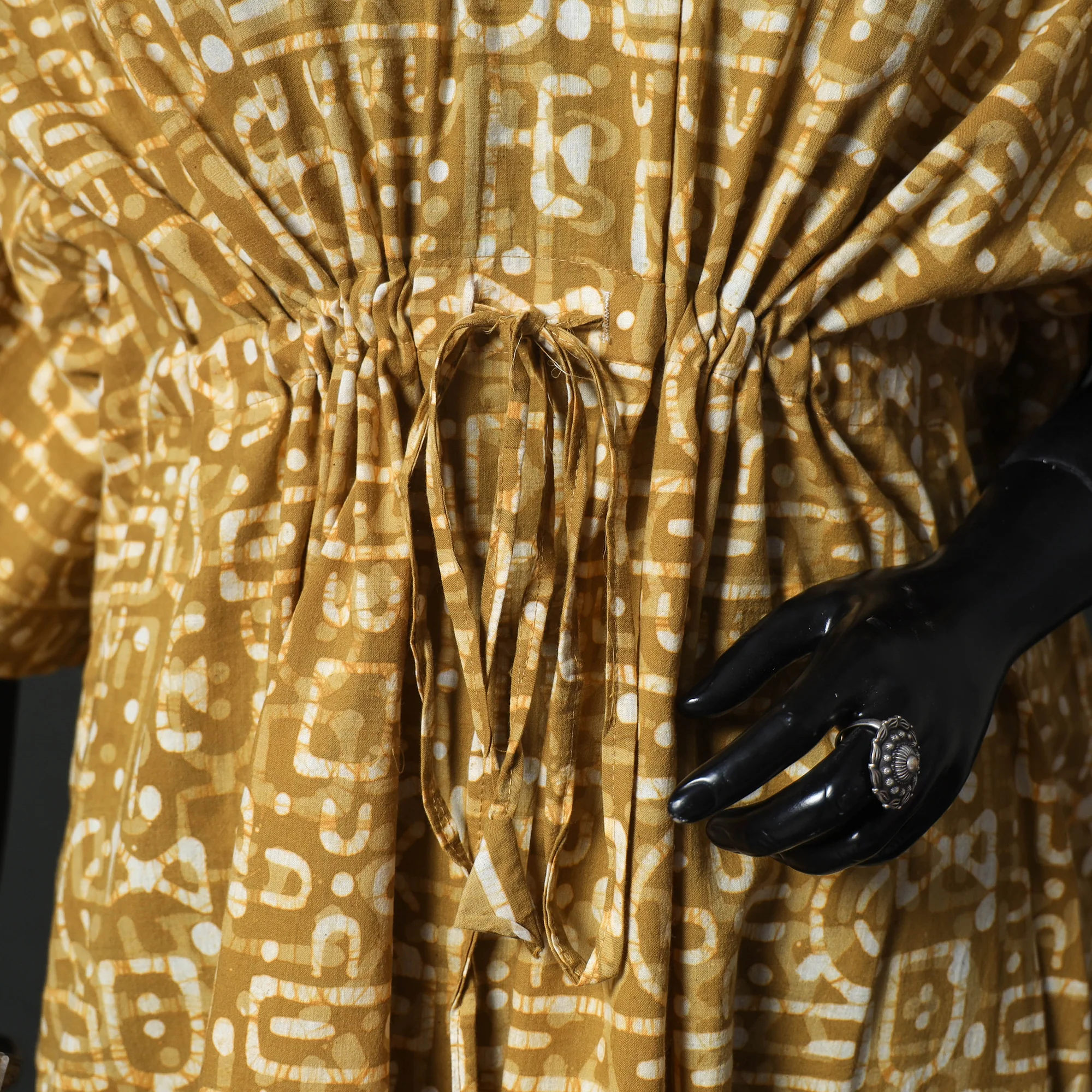 Yellow - Hand Block Batik Print Cotton Kaftan (Long) 01 - Image 3