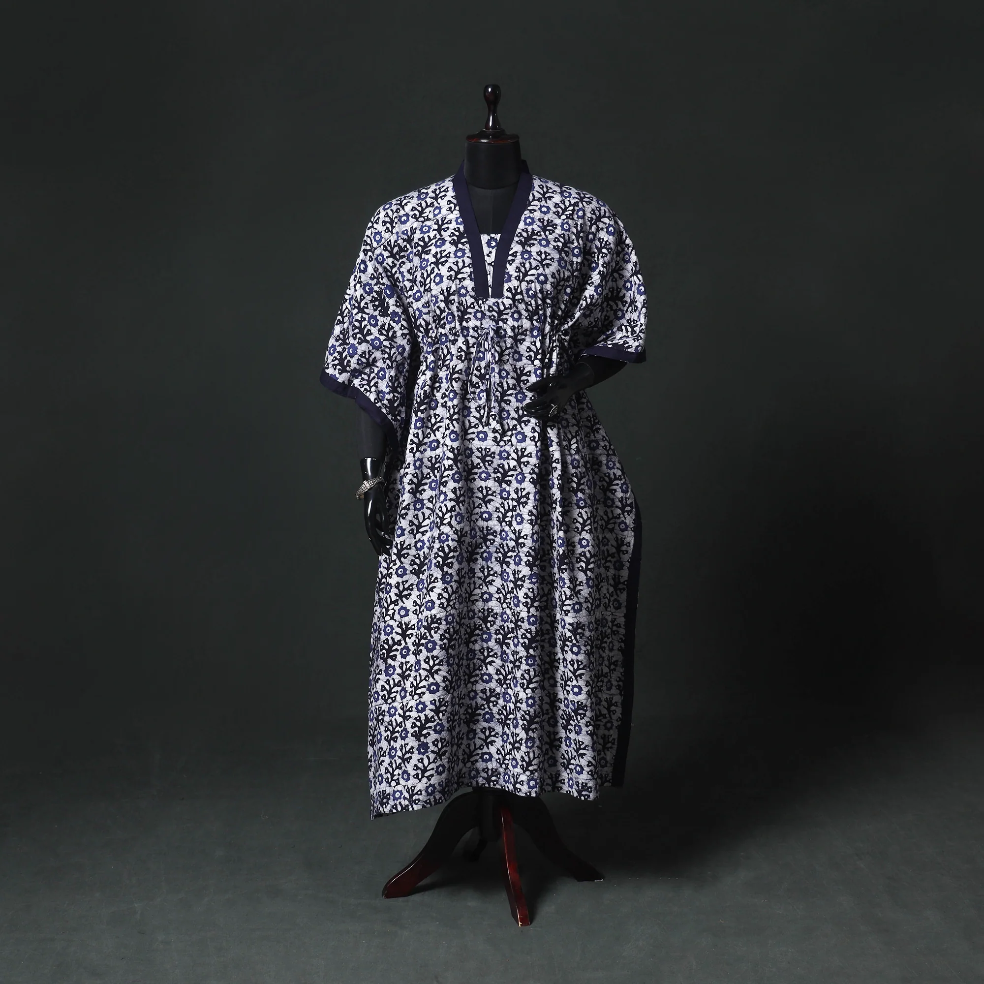 Blue - Hand Block Batik Print Cotton Kaftan (Long) 05