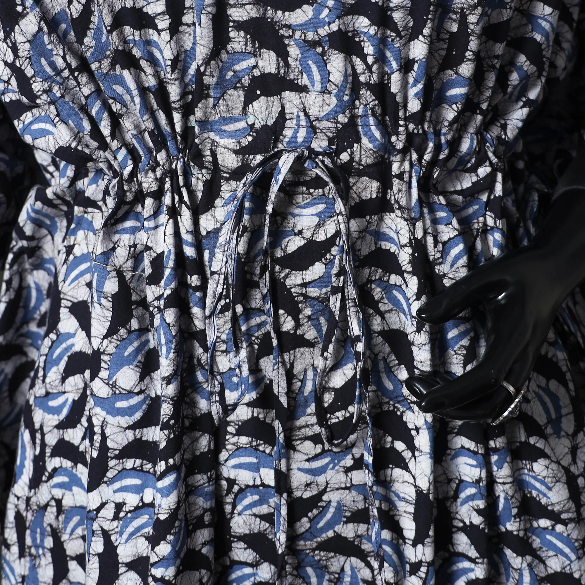 Blue - Hand Block Batik Print Cotton Kaftan (Long) 07 - Image 3