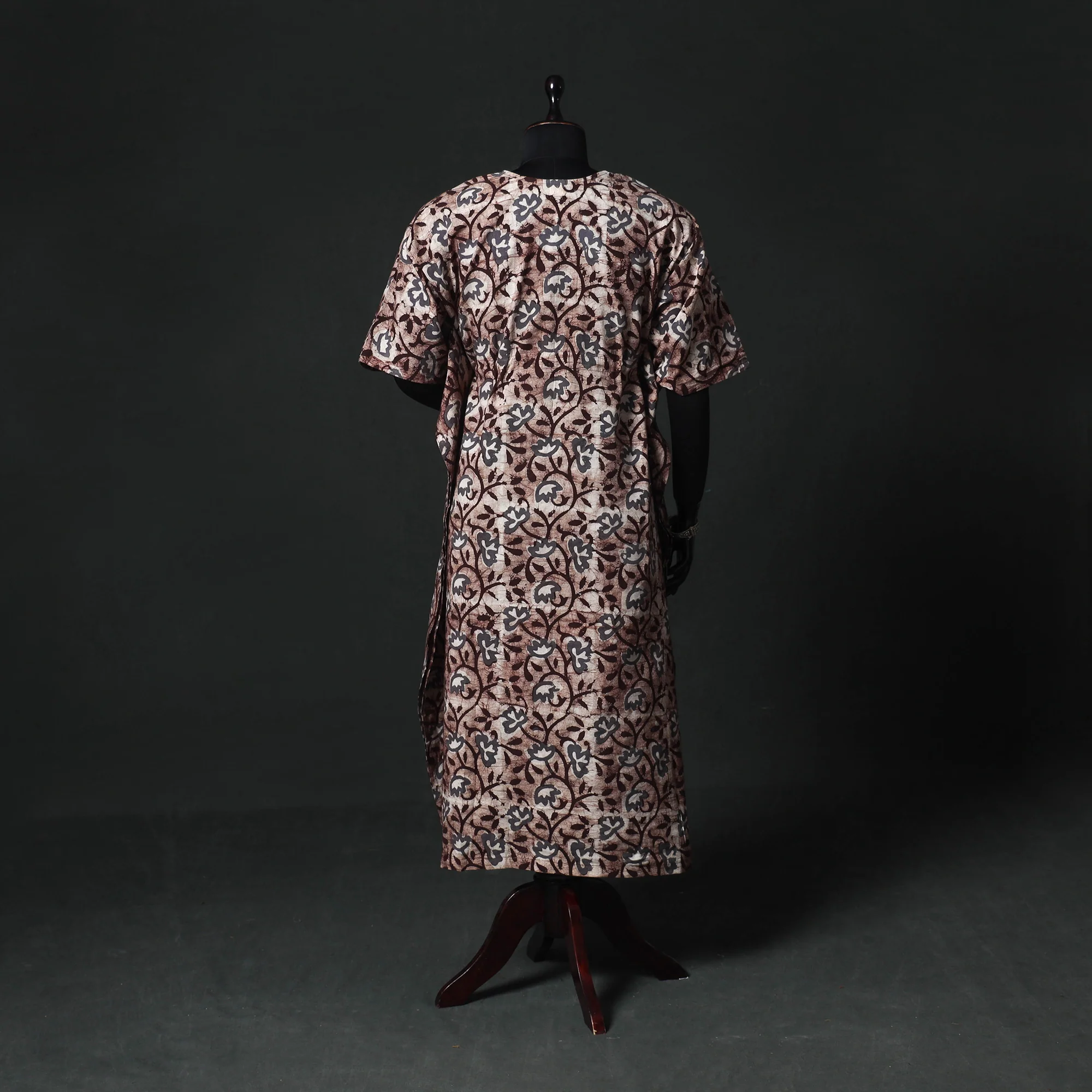Brown - Hand Block Batik Print Cotton Kaftan (Long) 09 - Image 5
