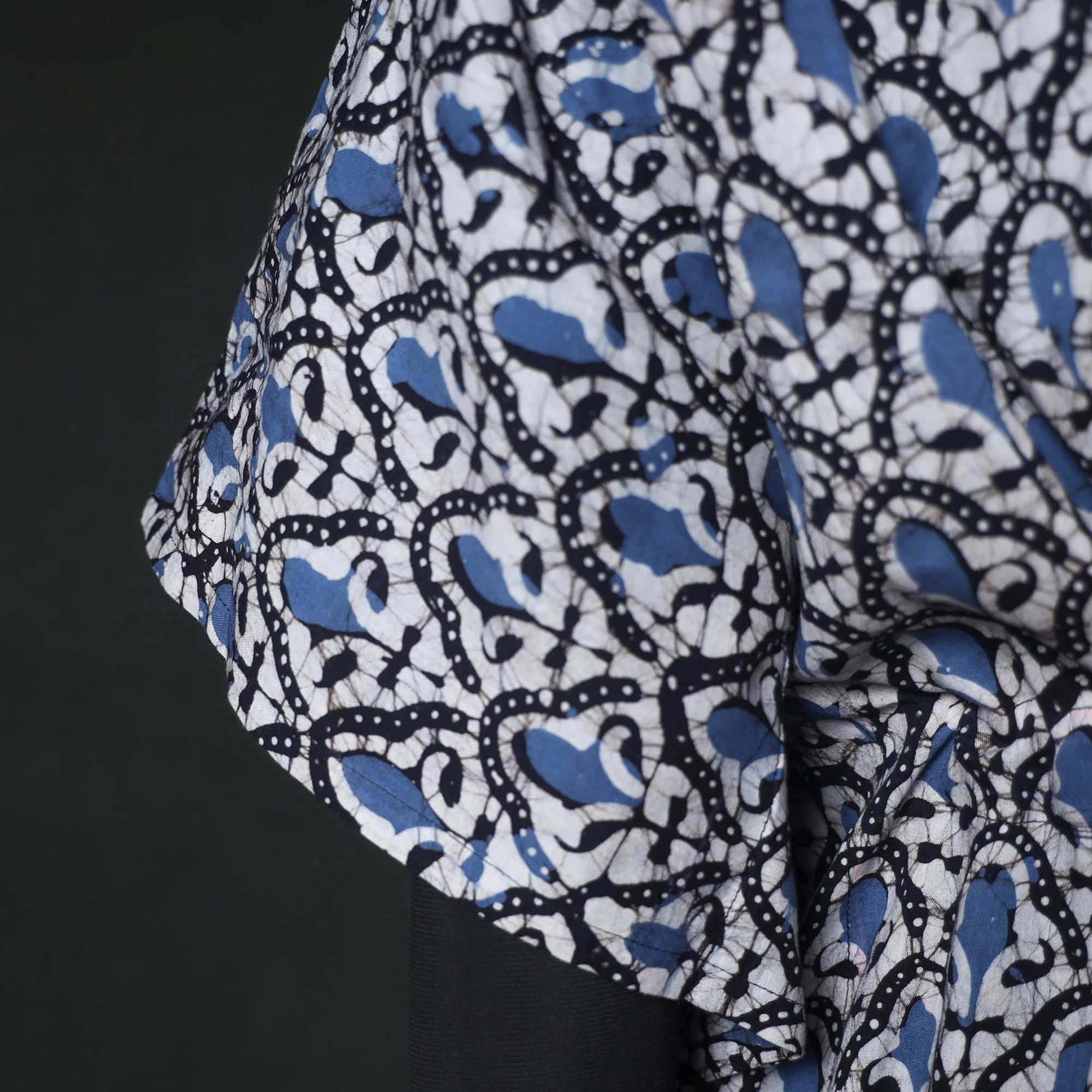 Blue - Hand Block Batik Print Cotton Kaftan (Long) 10 - Image 4