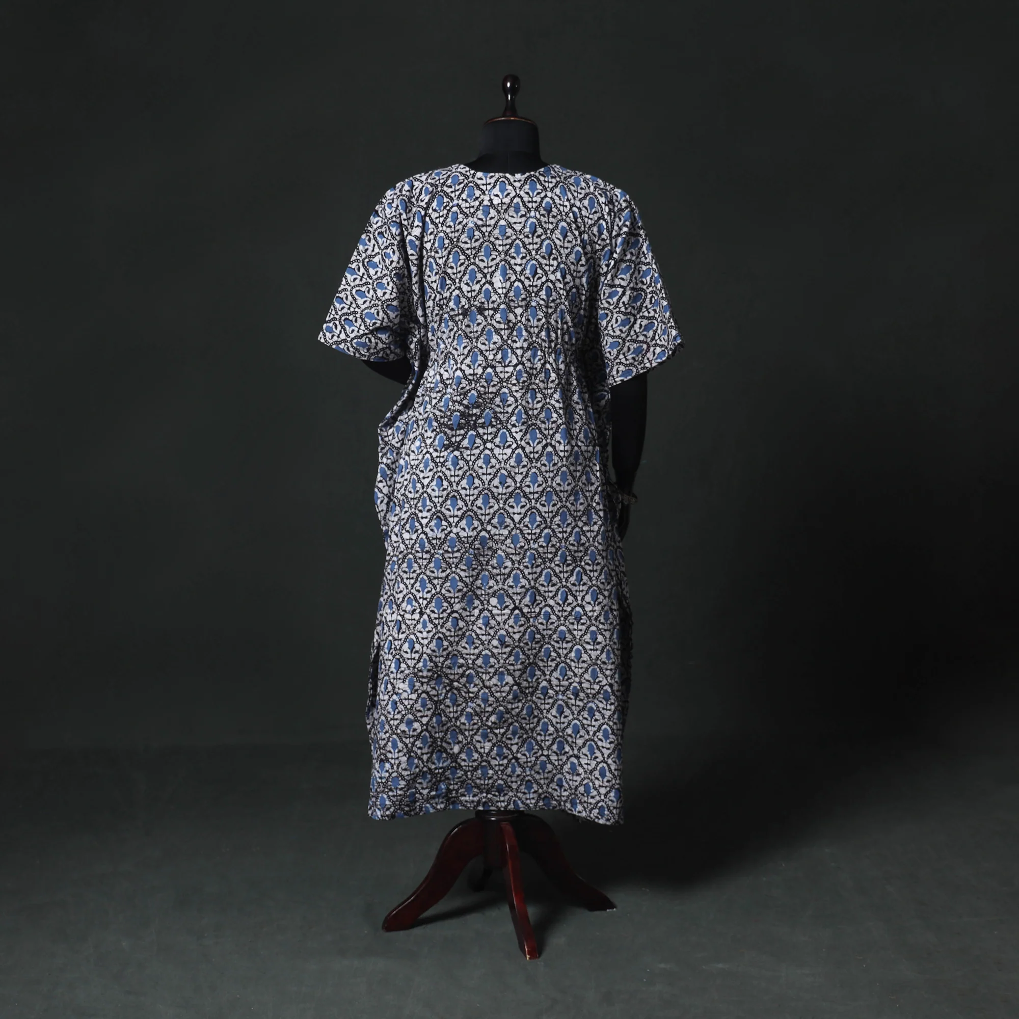 Blue - Hand Block Batik Print Cotton Kaftan (Long) 10 - Image 5