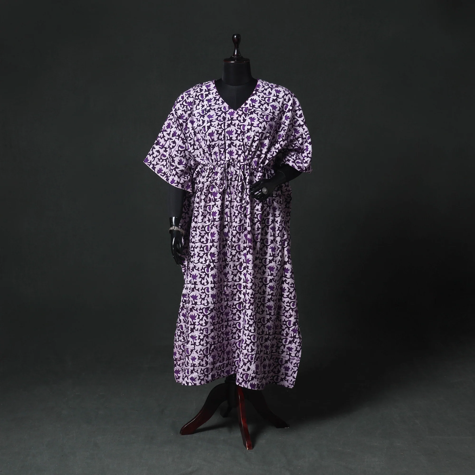 Purple - hand Block Batik Print Cotton Kaftan (Long) 11