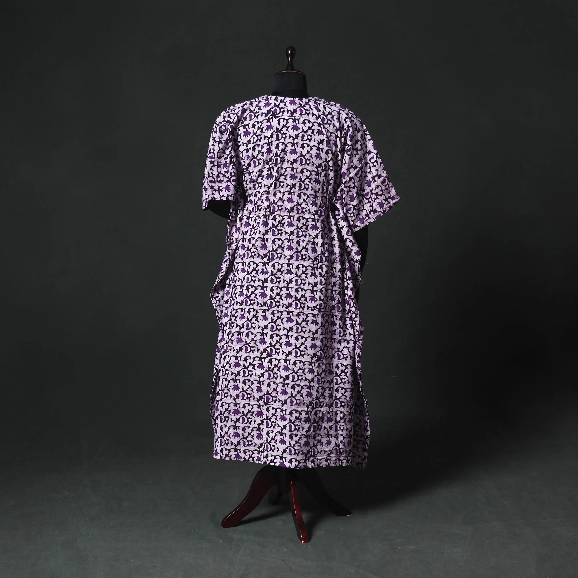 Purple - hand Block Batik Print Cotton Kaftan (Long) 11 - Image 5