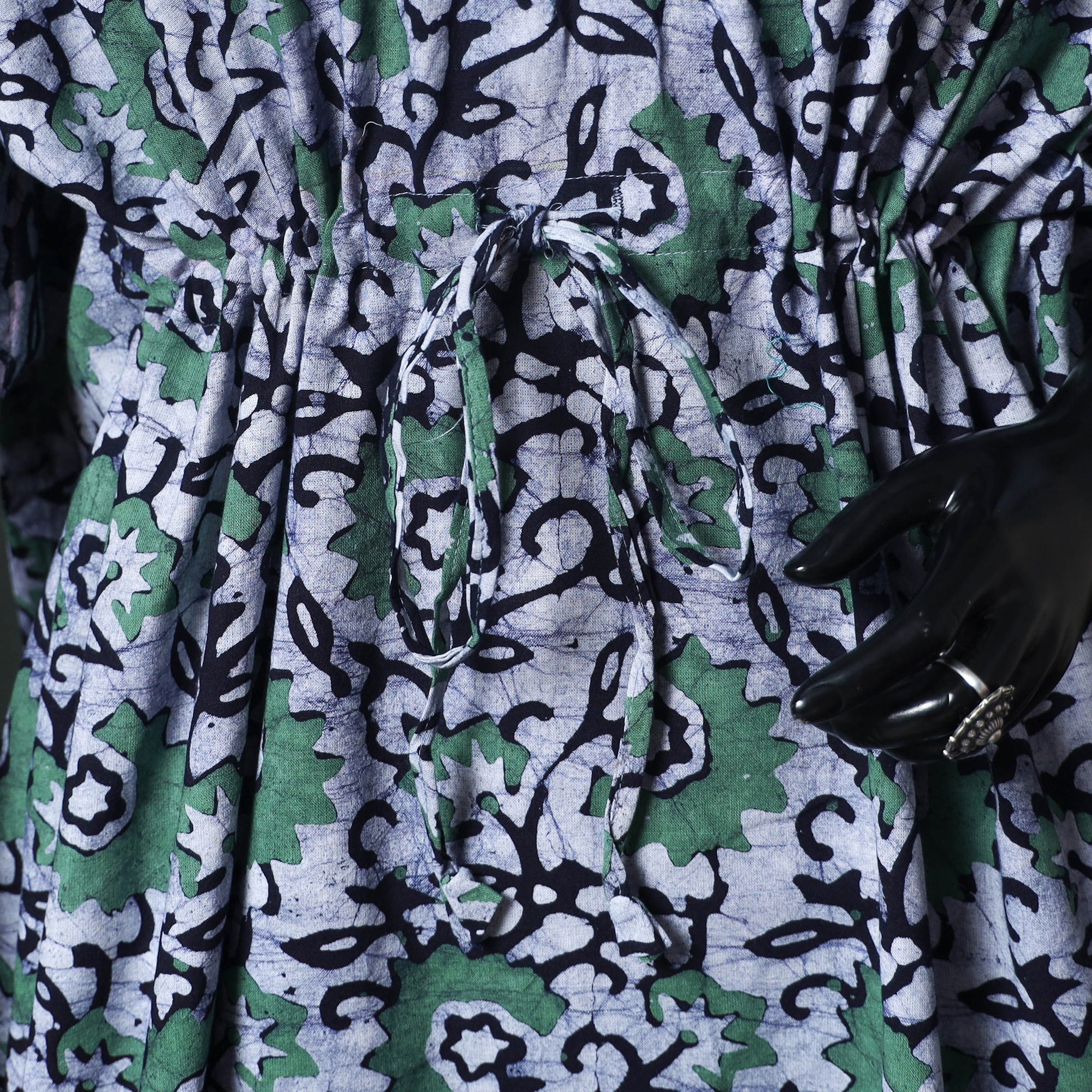 Green - Hand Block Batik Print Cotton Kaftan (Long) 12 - Image 3